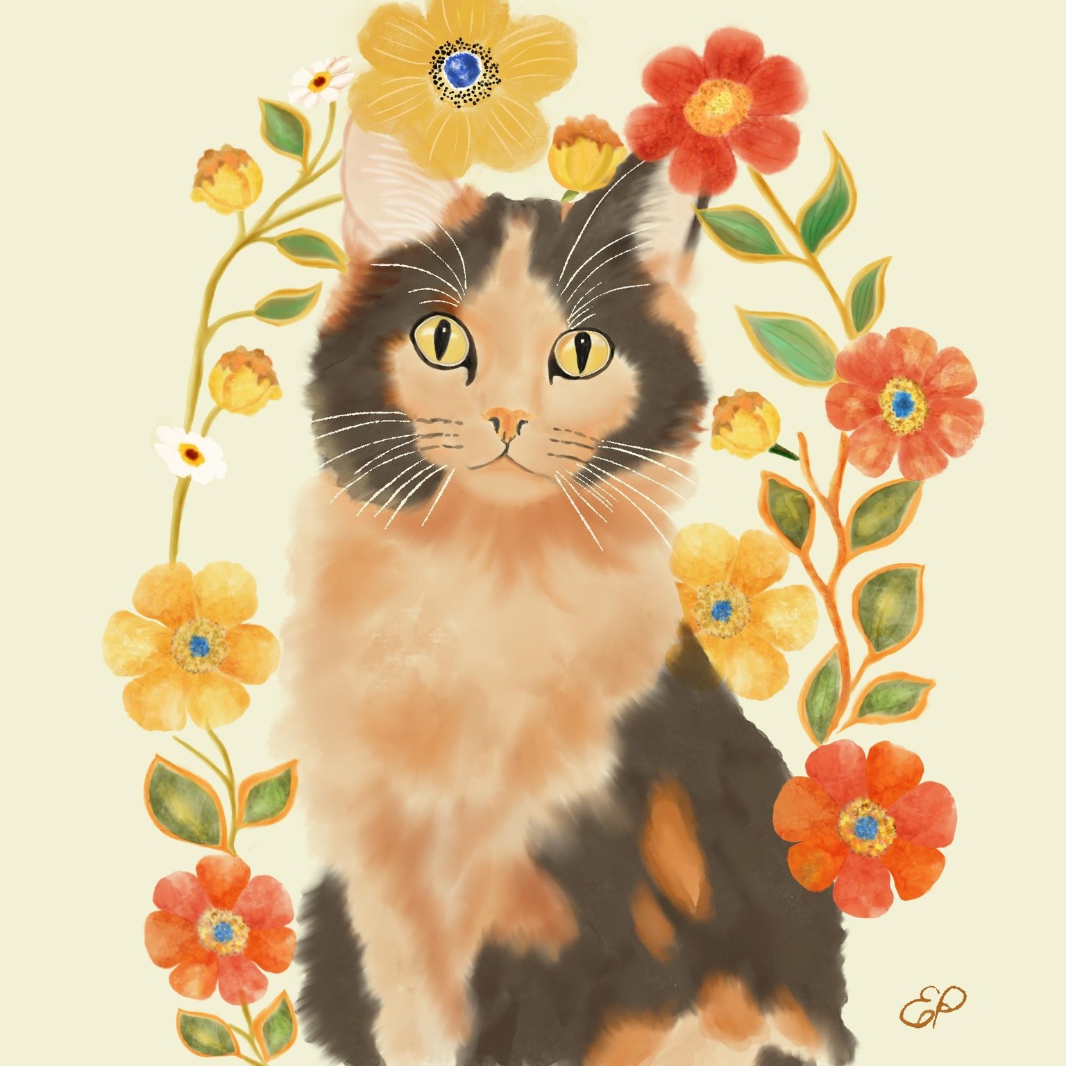 Cat and floral - image 2 - student project