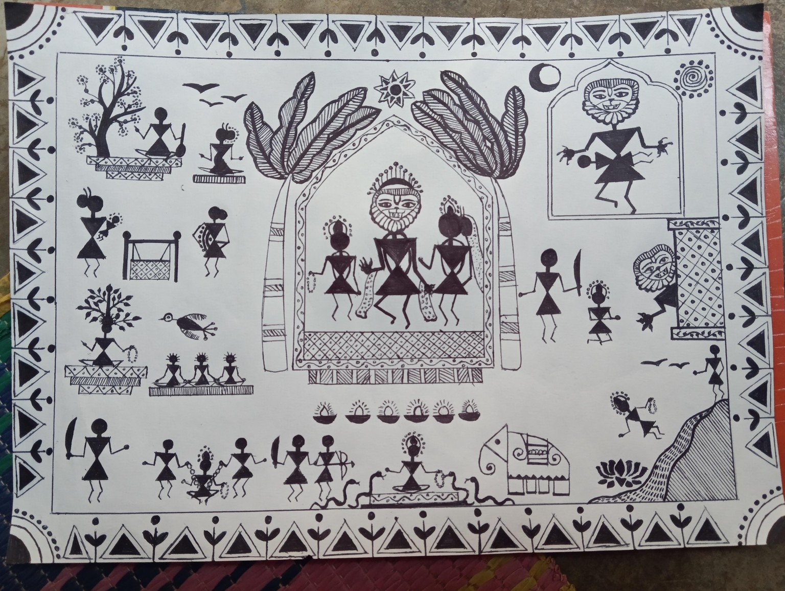 Sri narshimha story in warli painting - image 1 - student project