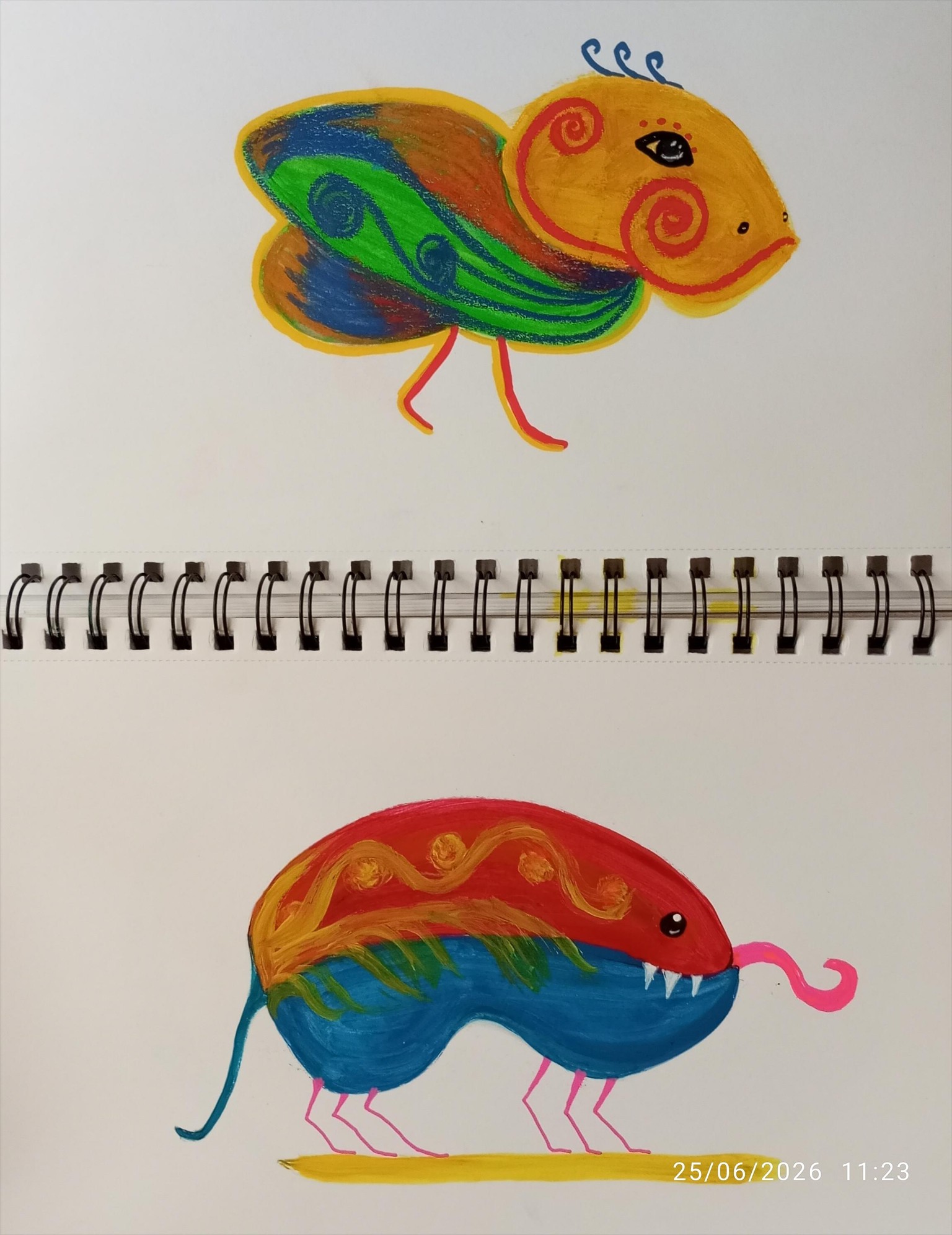Colorful creatures in gouache and mixed media - image 1 - student project