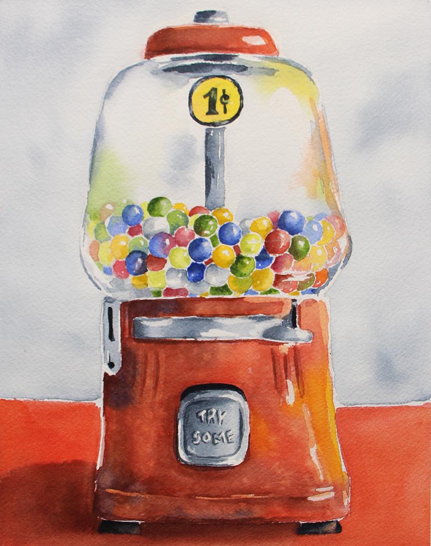 Retro Gumball Machine in Watercolor - image 1 - student project