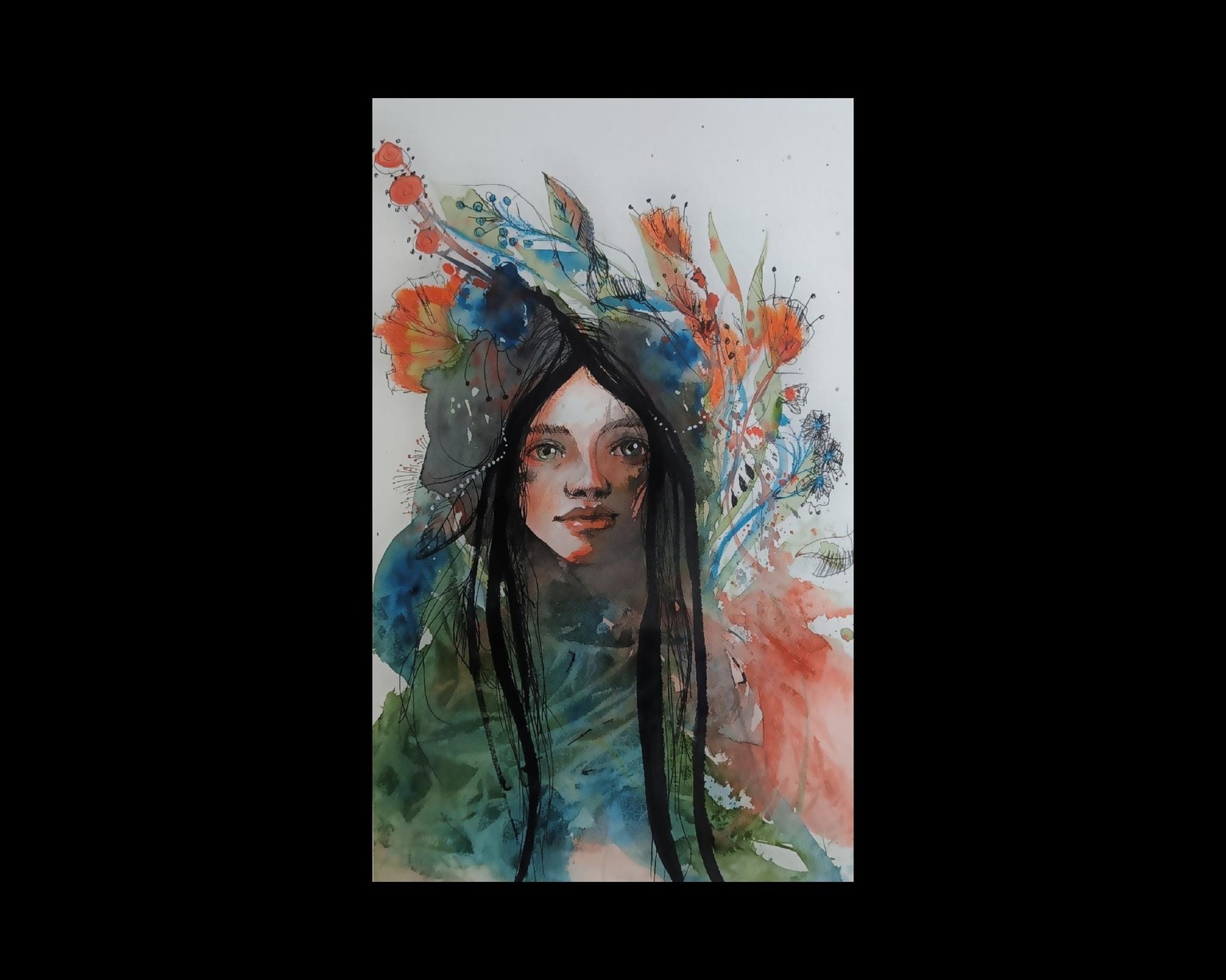 Aquarell - with flowers in the hair - image 1 - student project