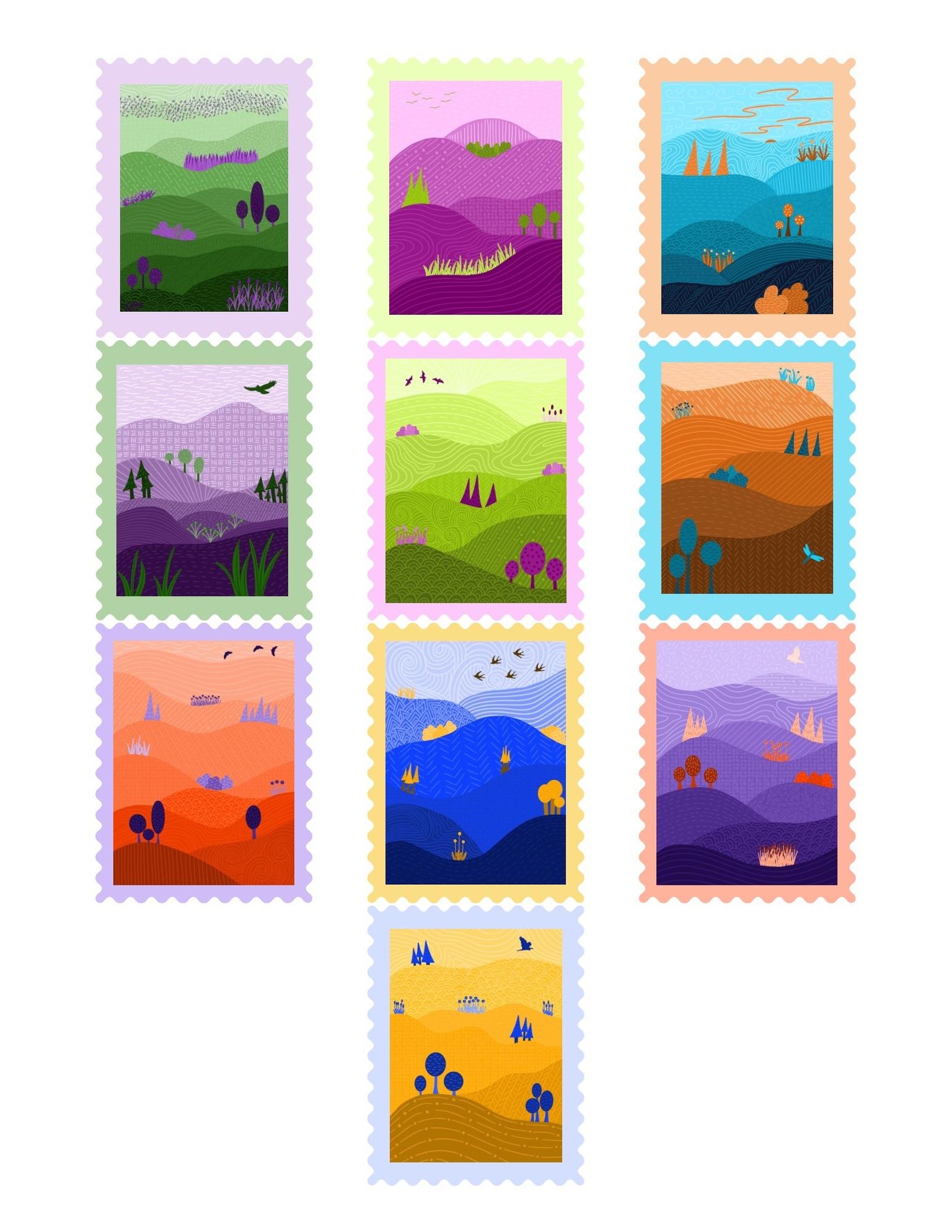 Whimsical landscapes stamps - image 1 - student project