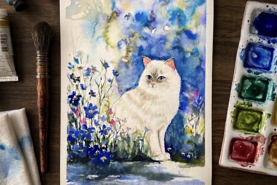 Watercolor Cat Portrait: Mastering Loose Backgrounds & Strong Focus - image 1 - student project