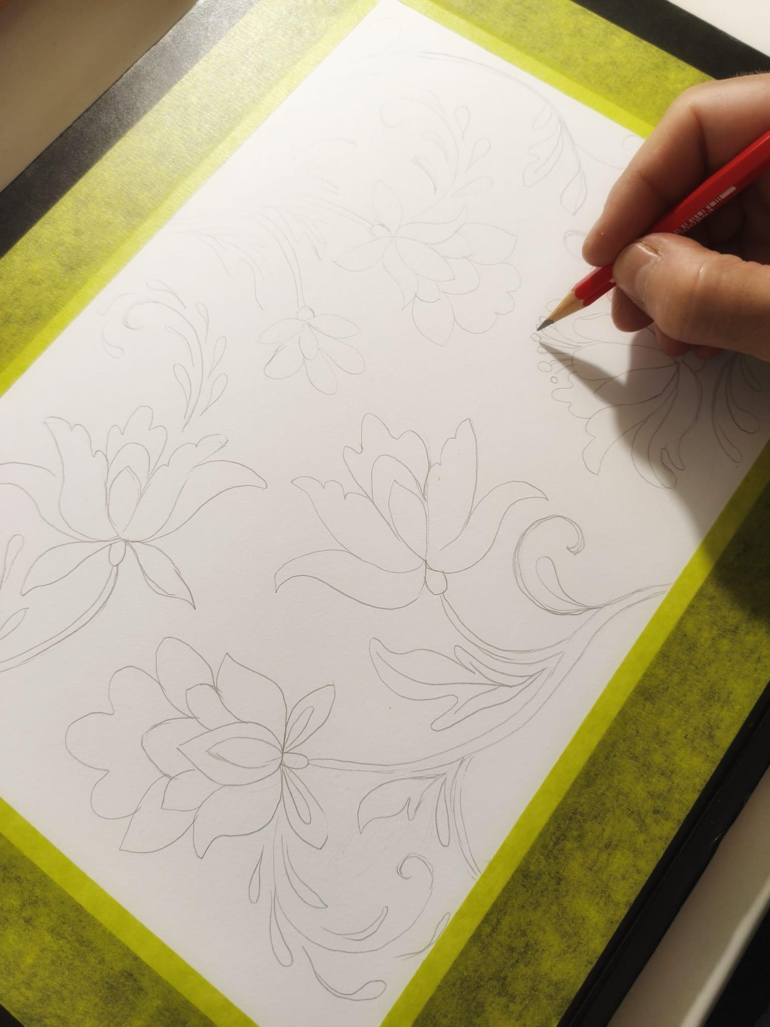 Simple Indian Floral Pattern in Gouache - image 2 - student project