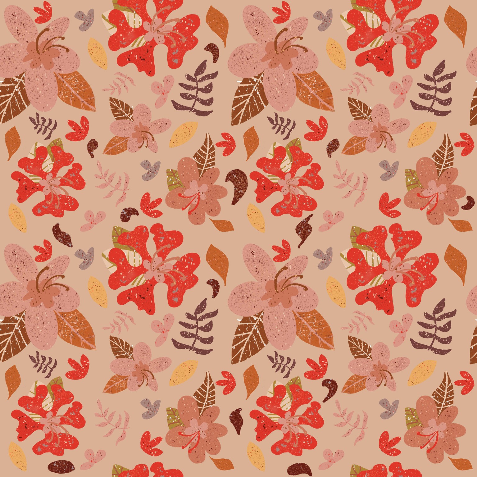 Hibiscus pattern blue and autumn - image 2 - student project