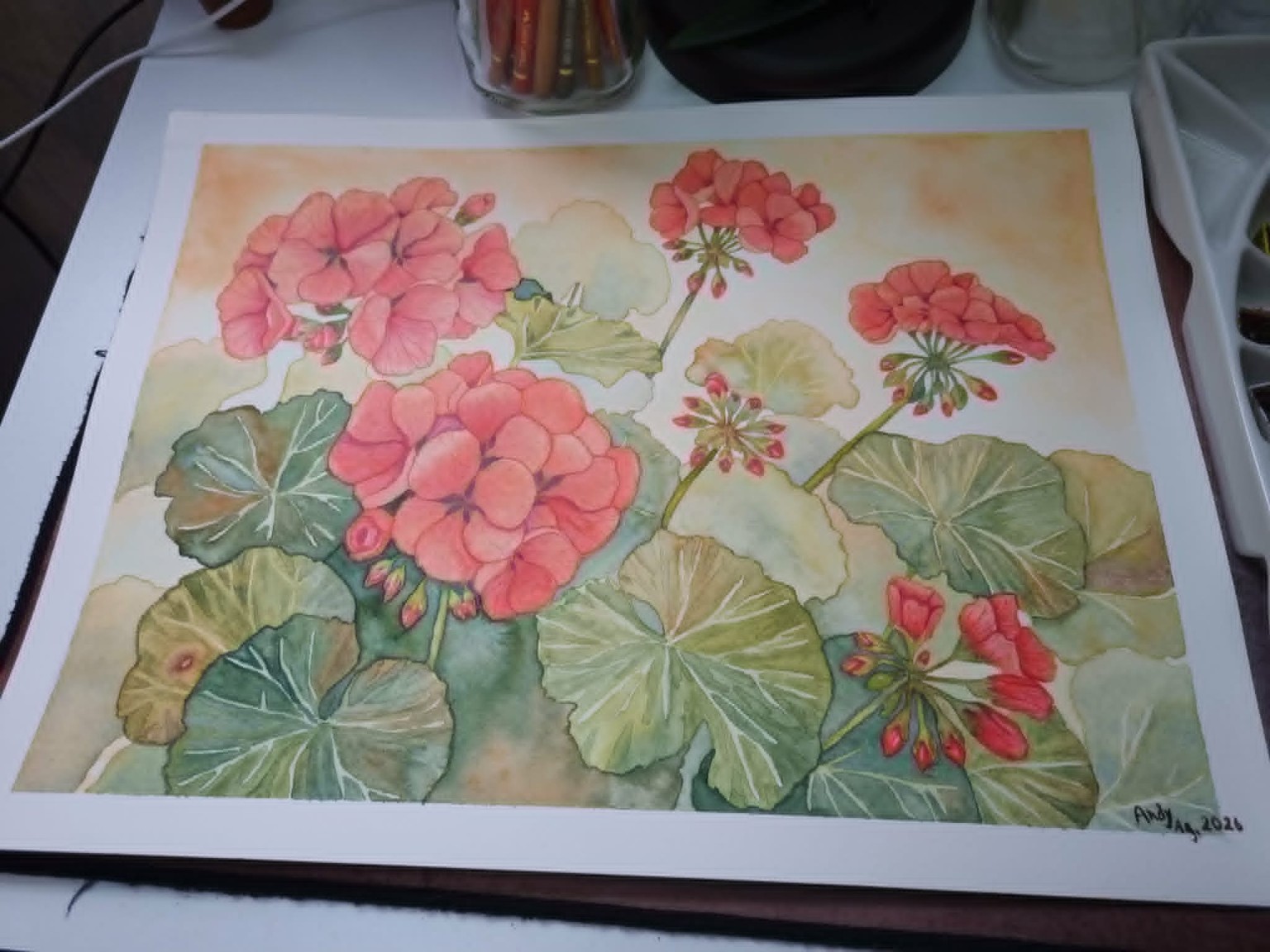 Geranios rojos en acuarela - image 3 - student project