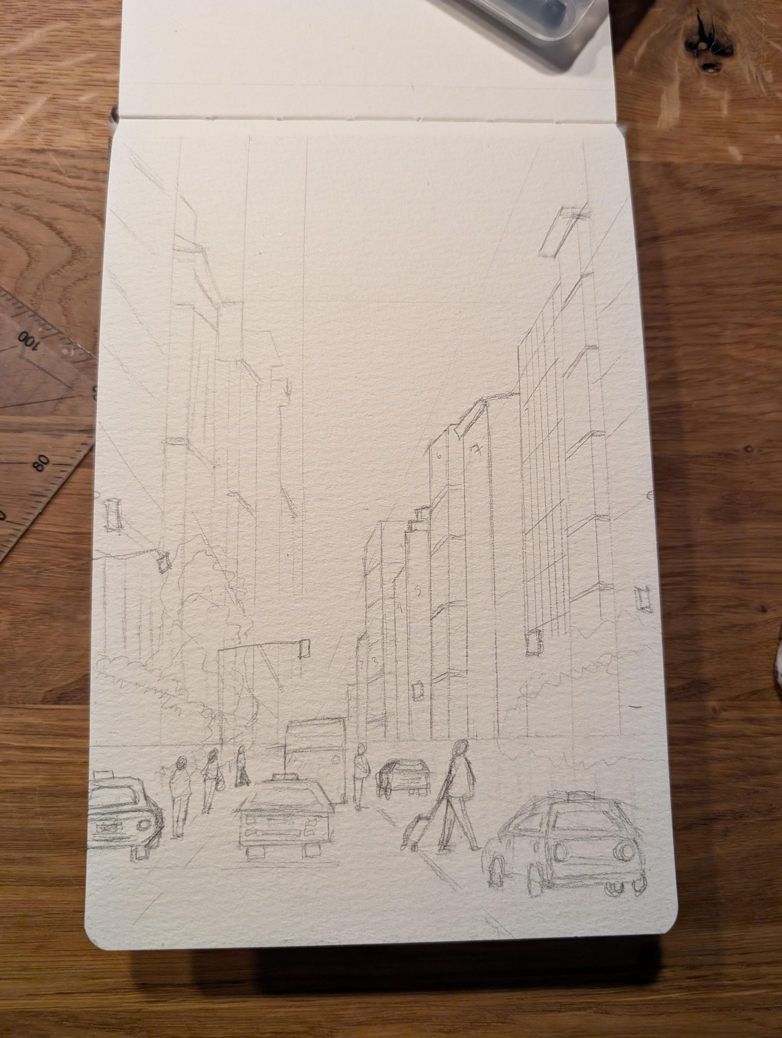 New York sketch with one-point perspective - image 2 - student project