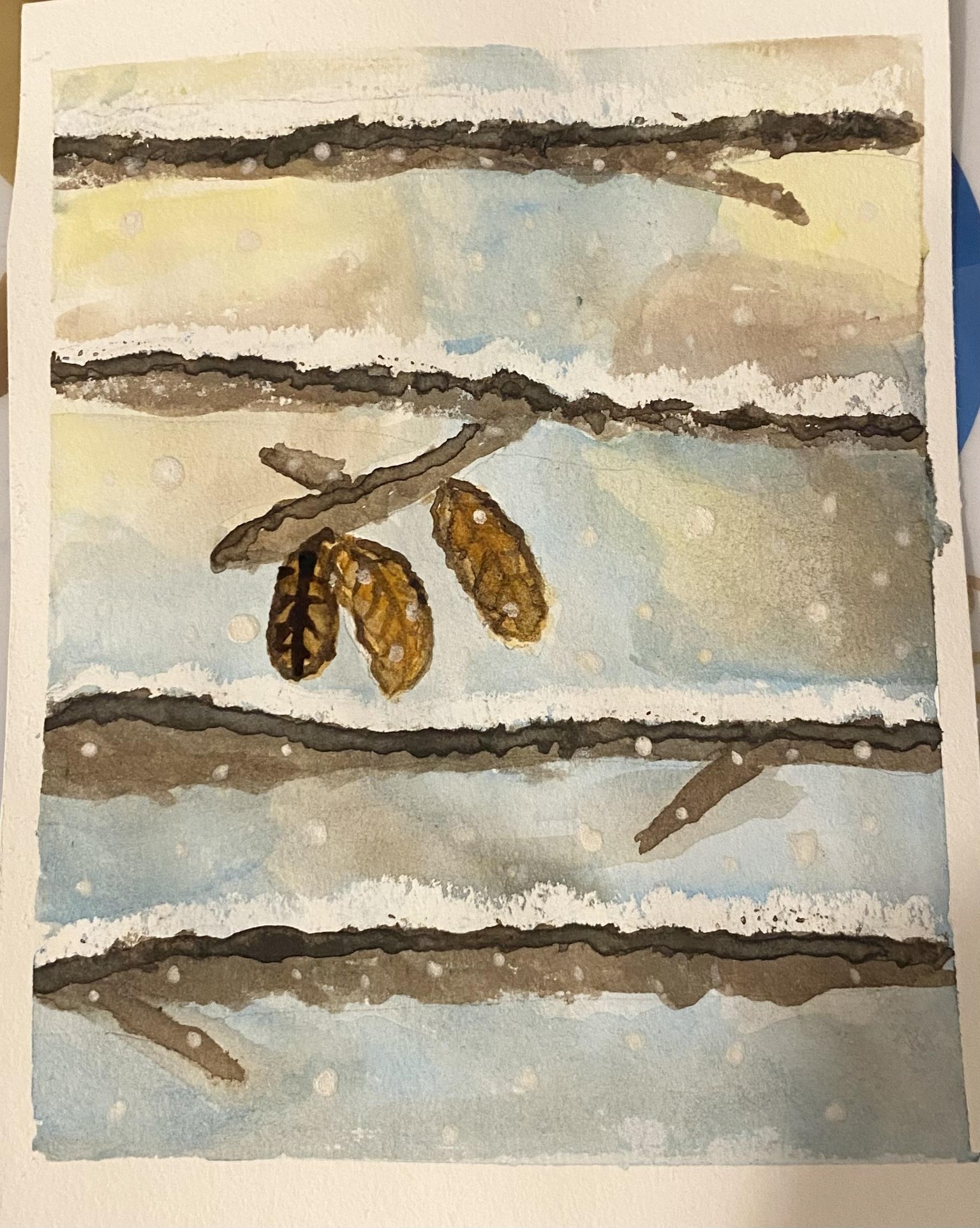Leaves and Snow in Watercolor - image 1 - student project