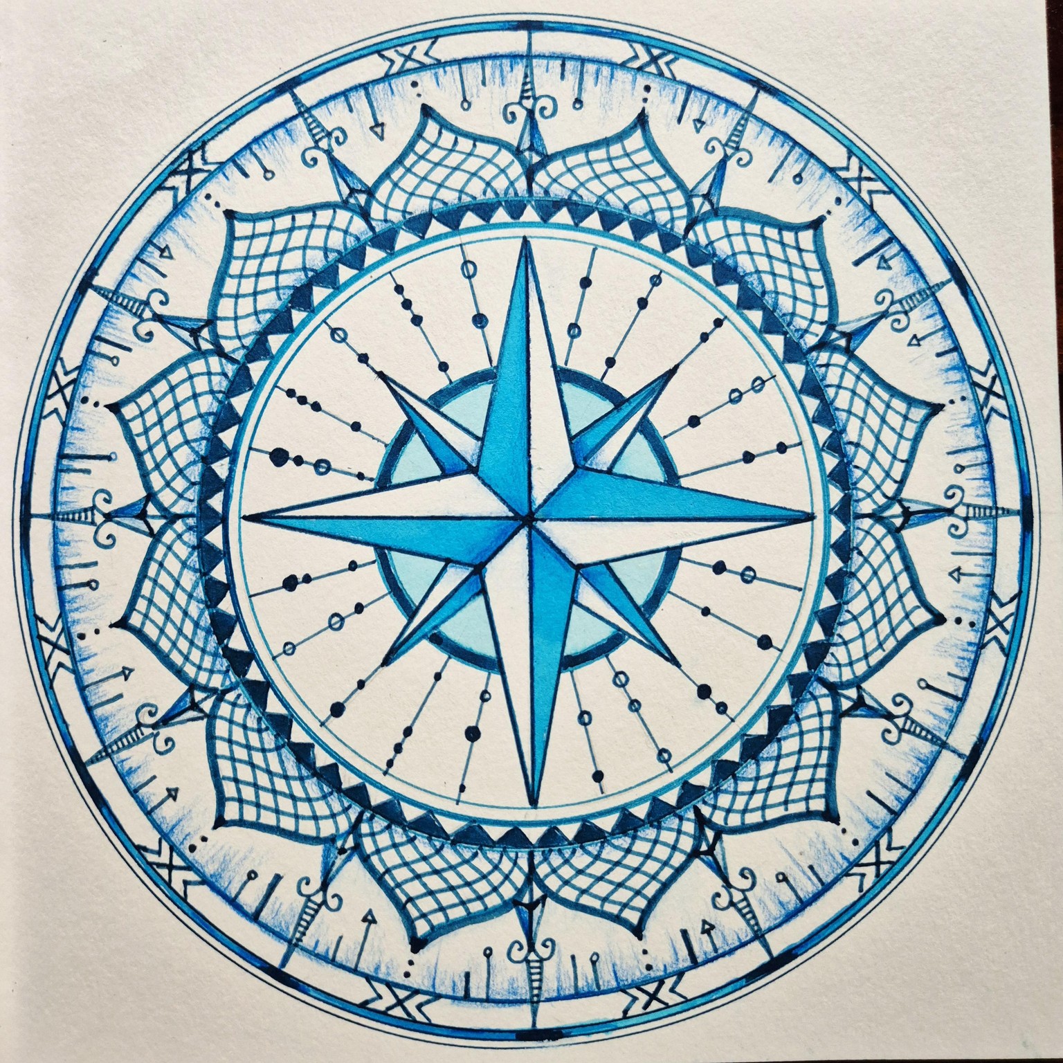 Mandala with Geometric Compass Star - image 1 - student project