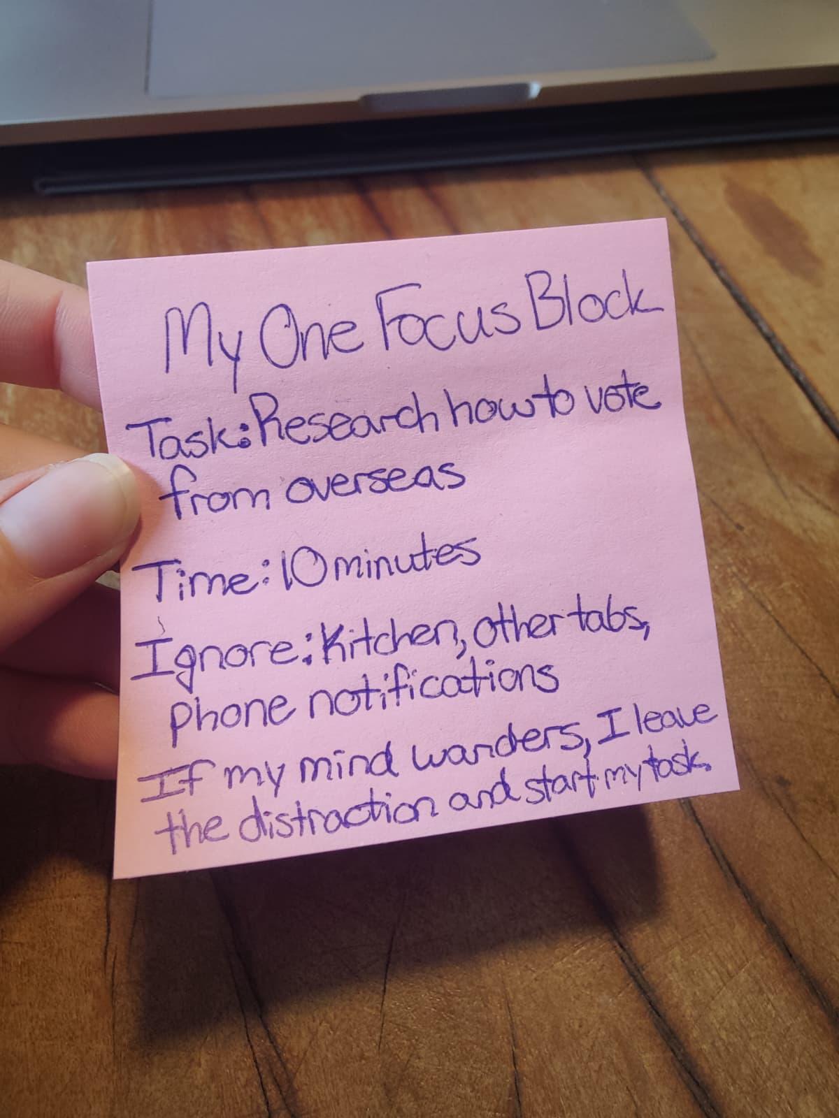 My One Focus Block - image 1 - student project