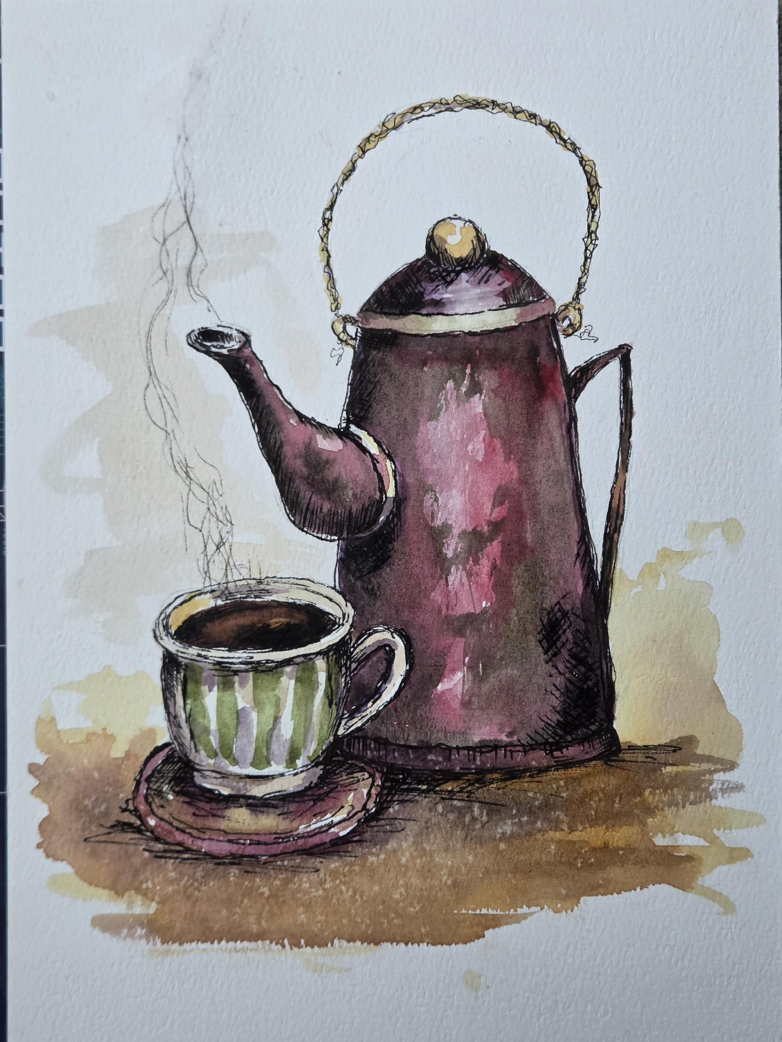 Ink and wash coffee pot - image 1 - student project