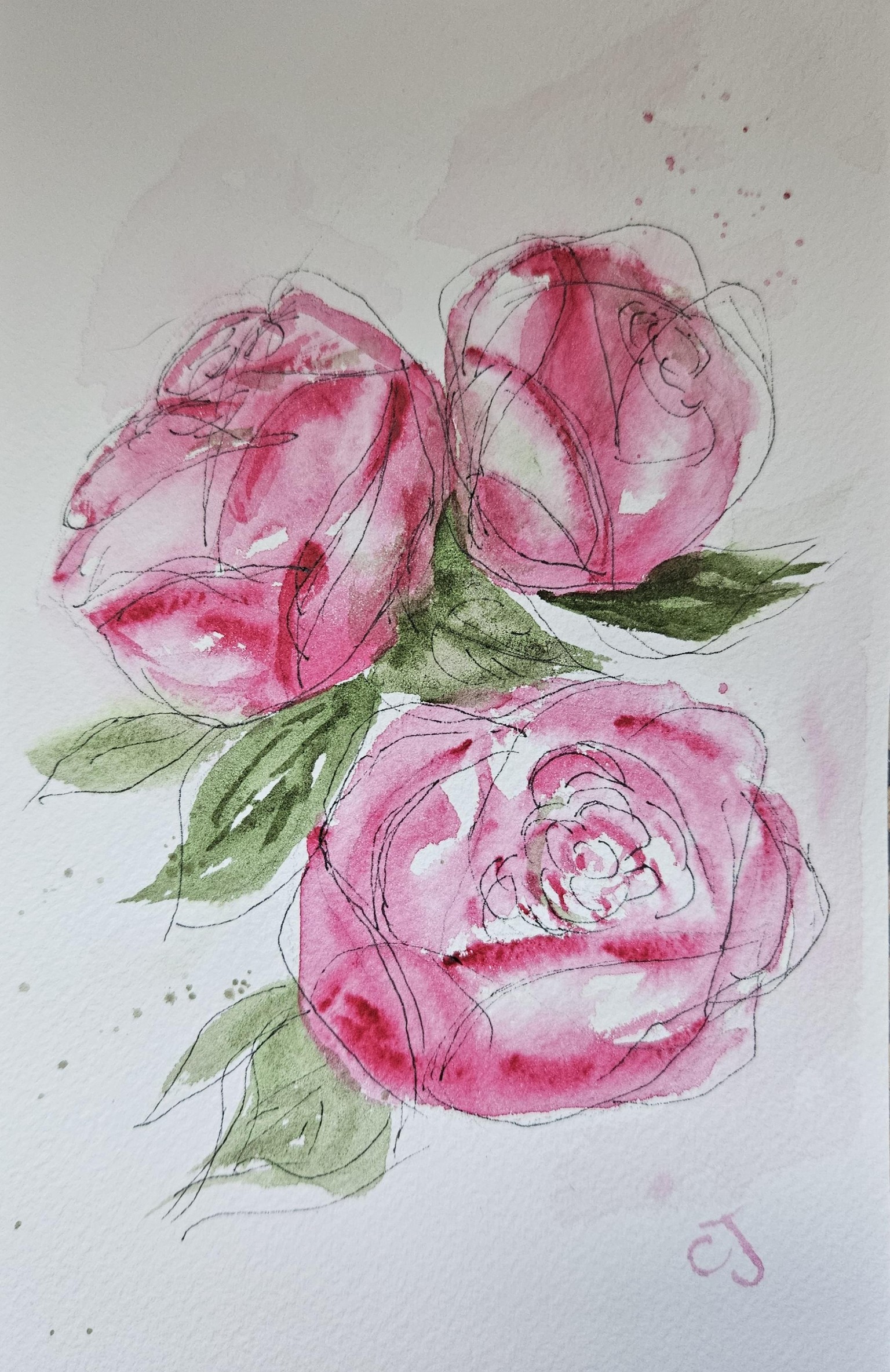 Peony roses wc and line - image 1 - student project
