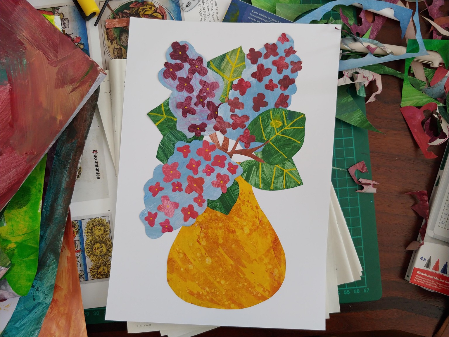 Flower collage with painted papers - image 1 - student project