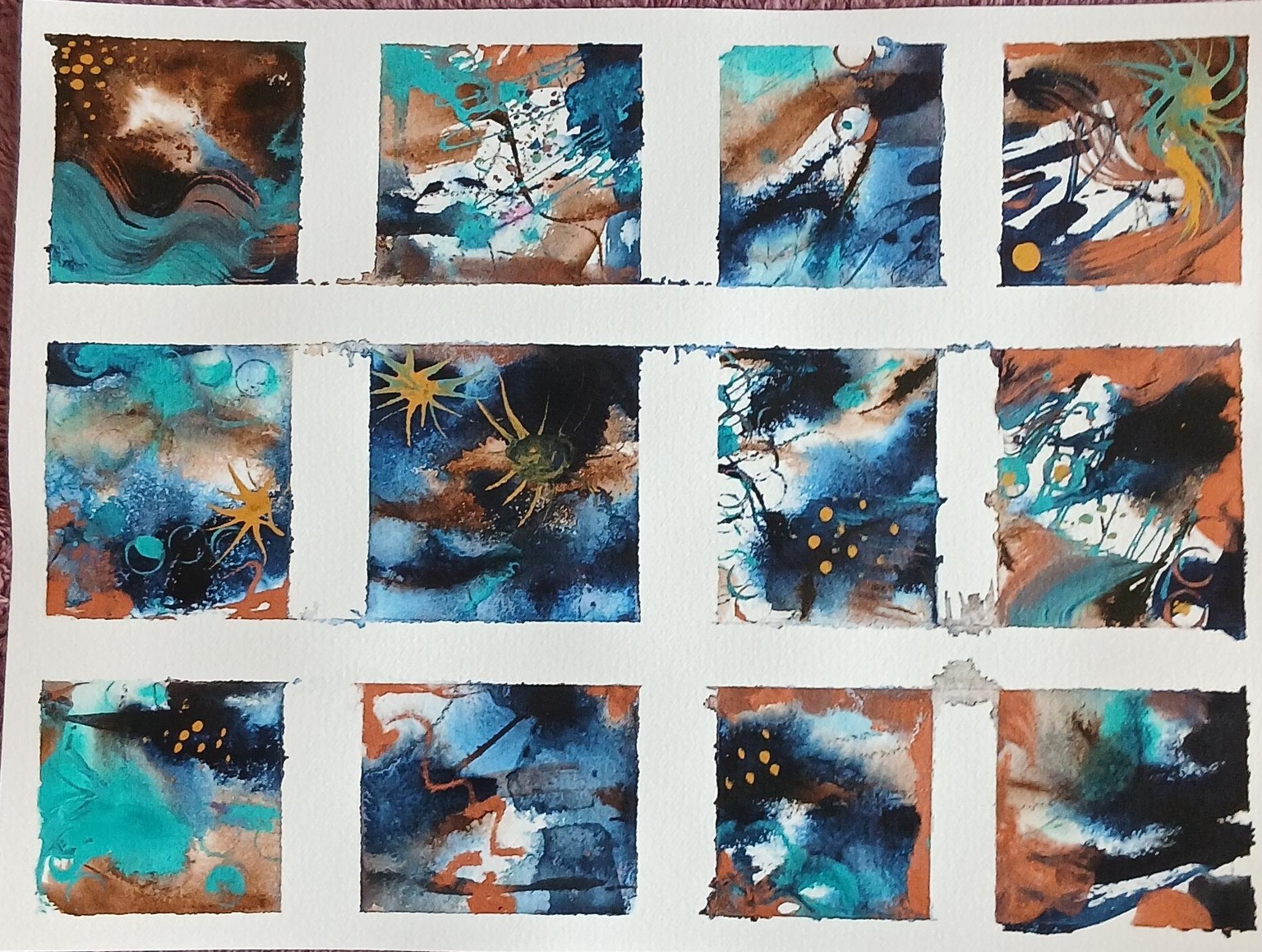 Free flow mixed media grid paintings - image 3 - student project