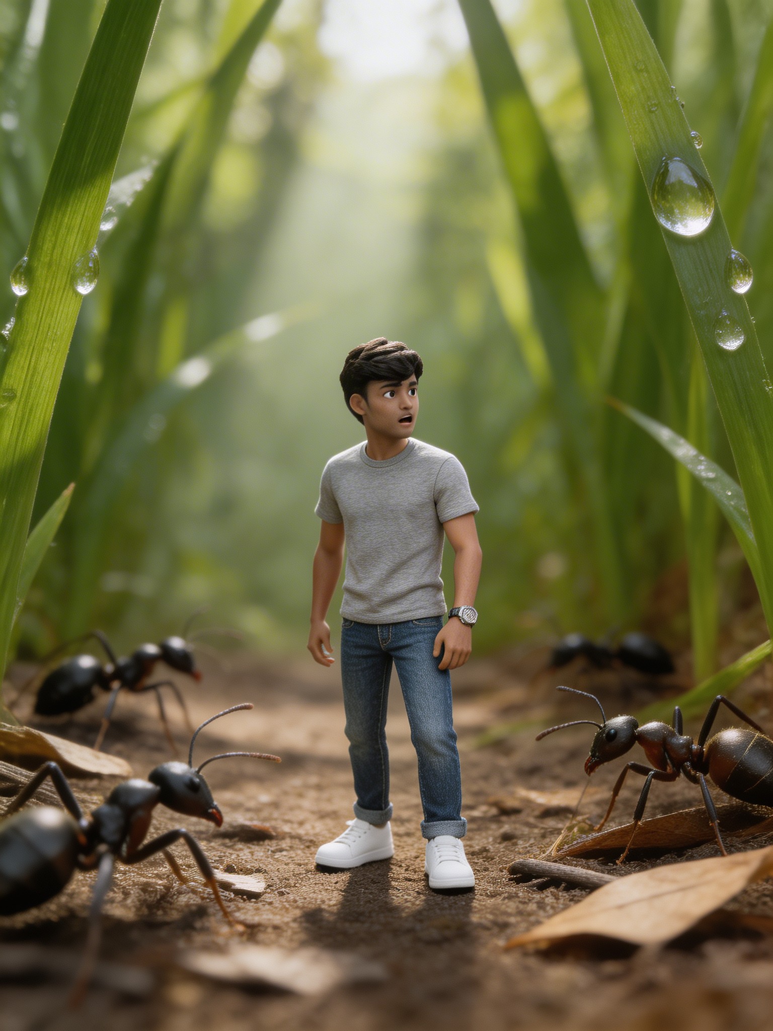 A man is stuck on the ants world and ants were surrounded him. - image 1 - student project