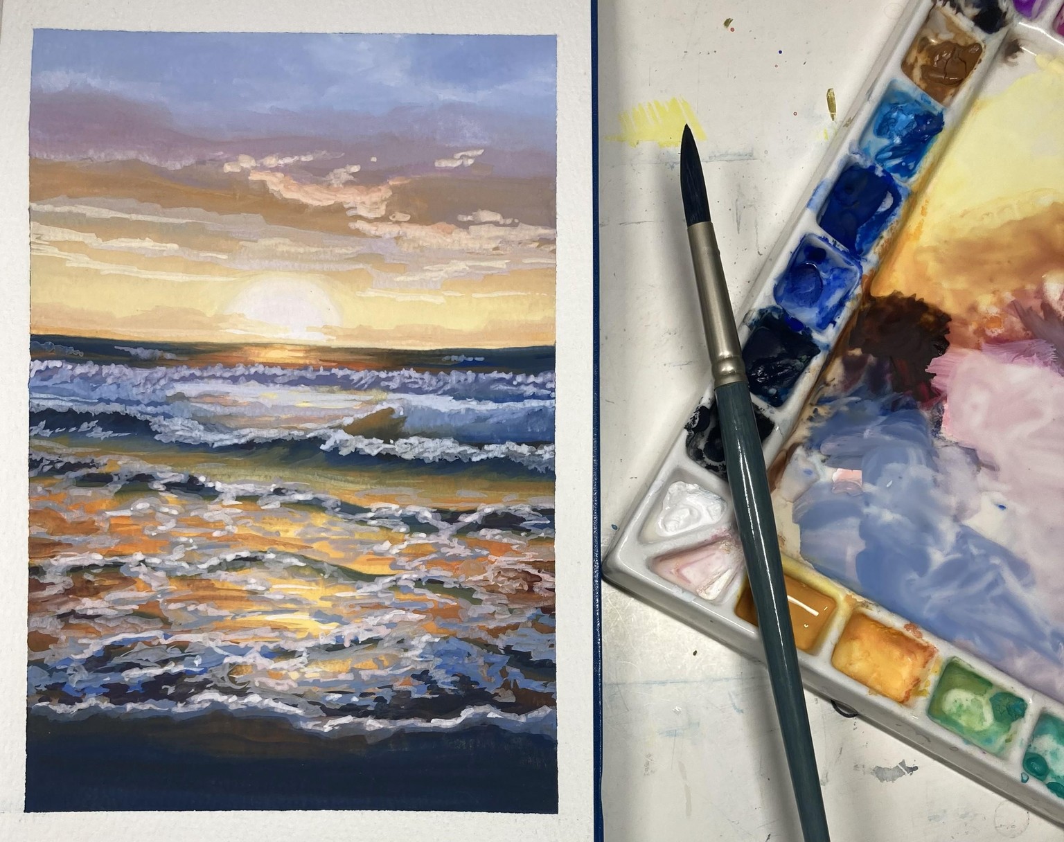 Sunset Seascape in Gouache - image 1 - student project