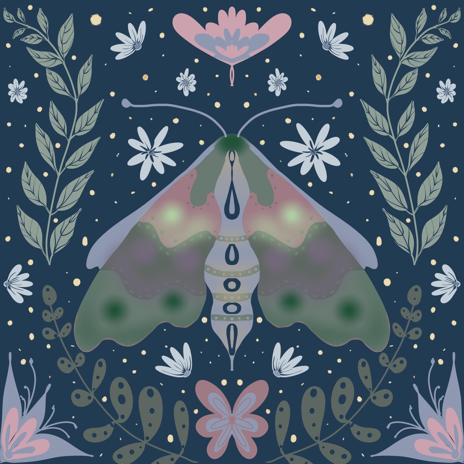 Folk Art Style Moth in Procreate - image 1 - student project