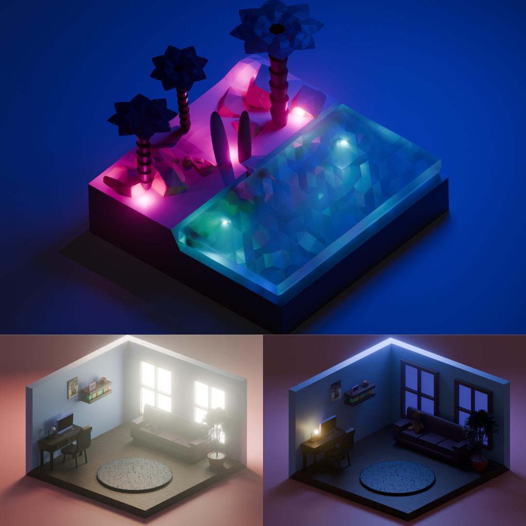 Low-Poly Beach w/straight trees :'-D & 3D Room (AM/PM) - image 1 - student project