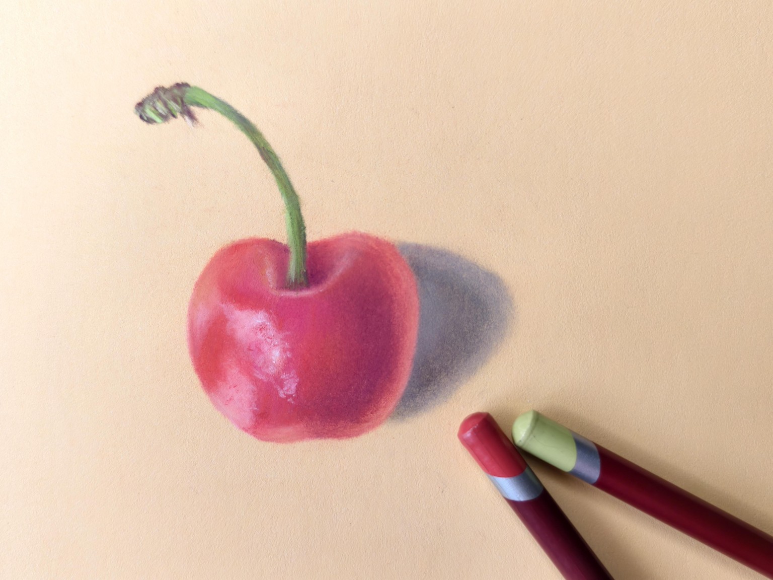 Realistic Cherry with Pastel Pencils - image 1 - student project
