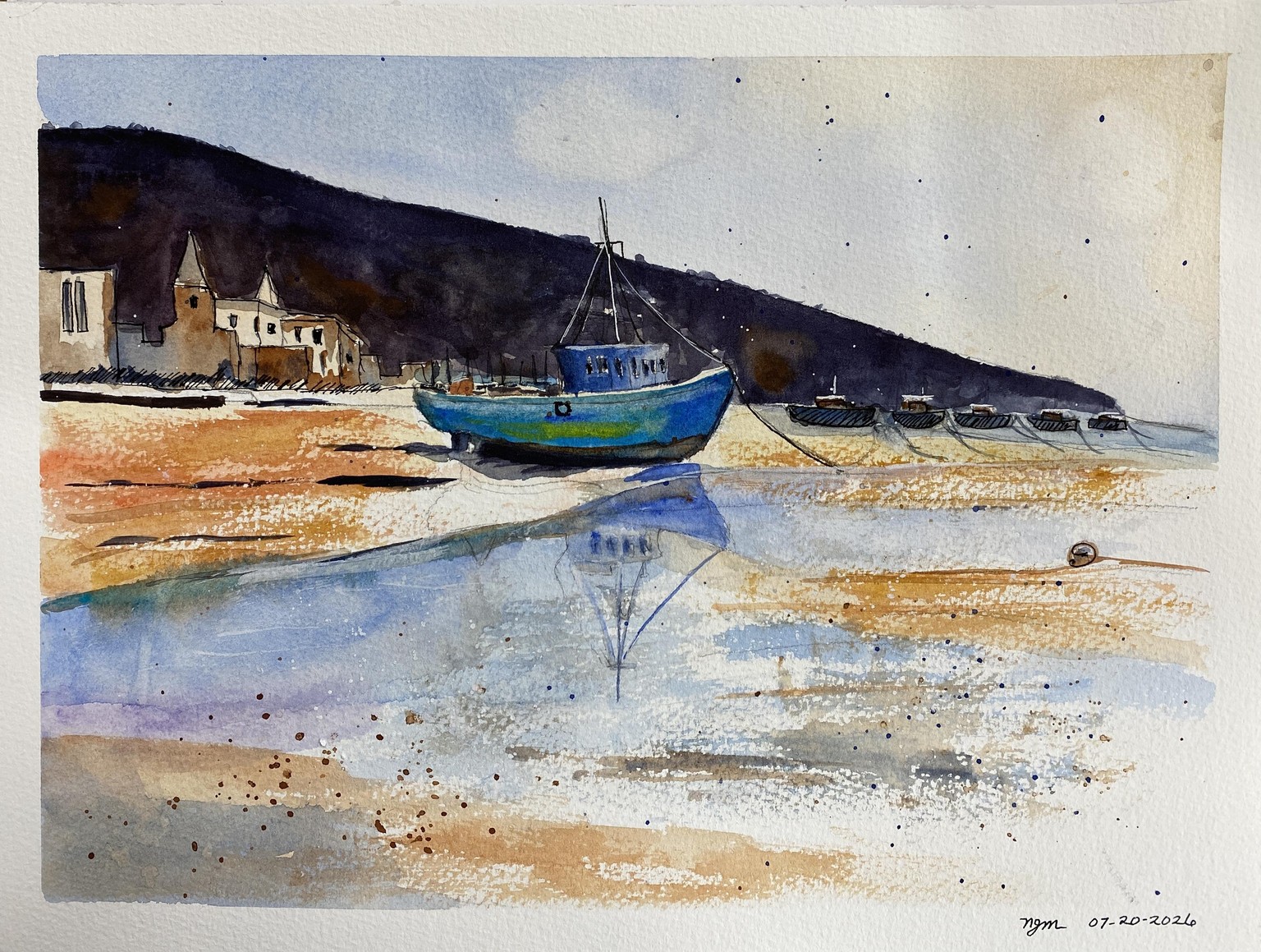 Seascape with boat reflection - image 1 - student project