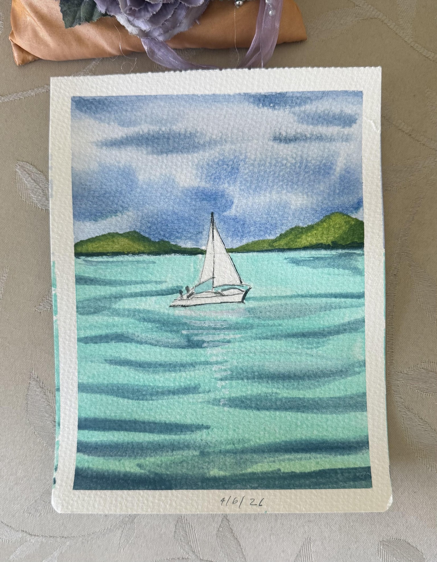 Watercolor mountains and sea - image 4 - student project