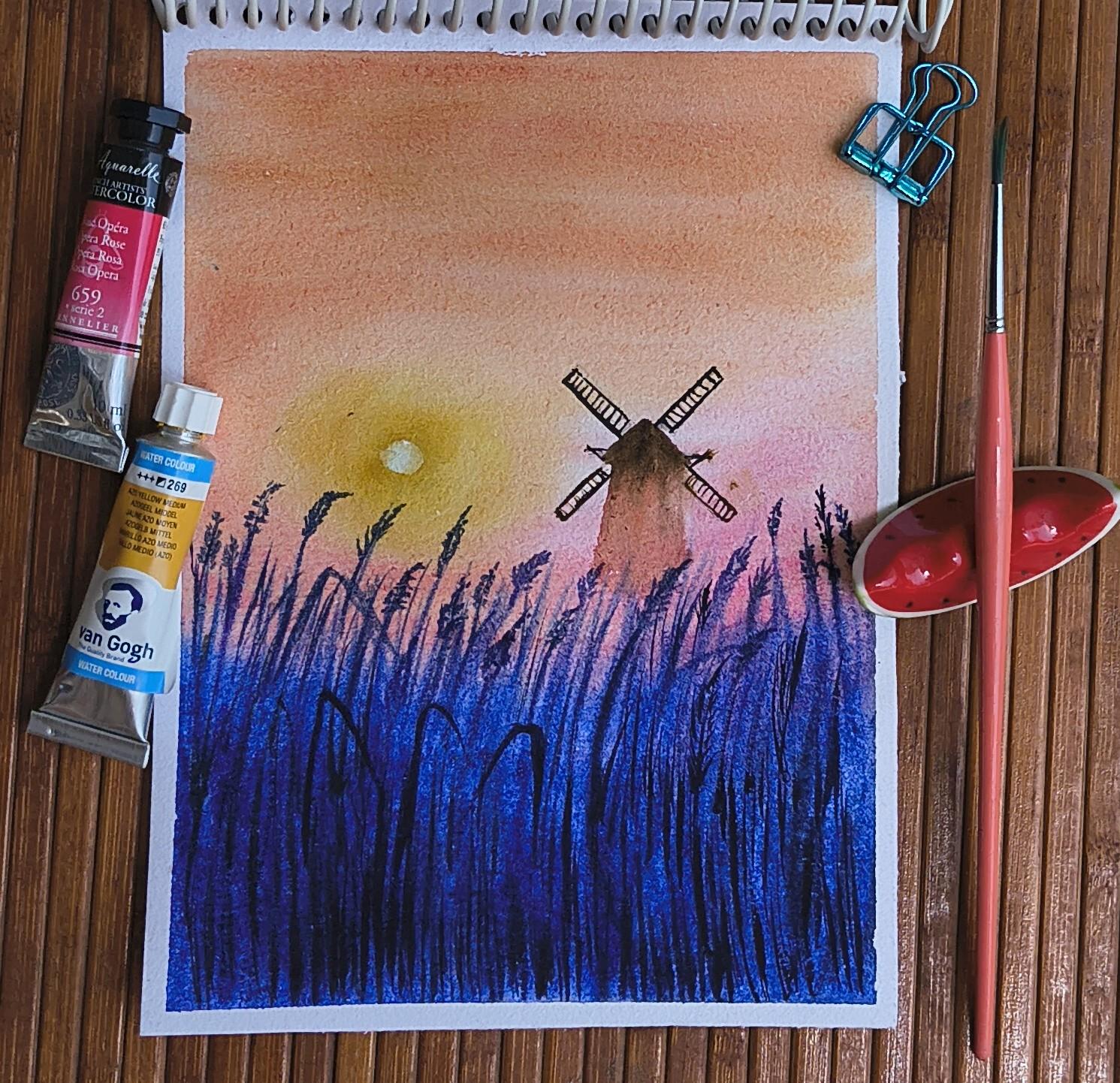 Atmospheric Sunset Windmill - image 1 - student project