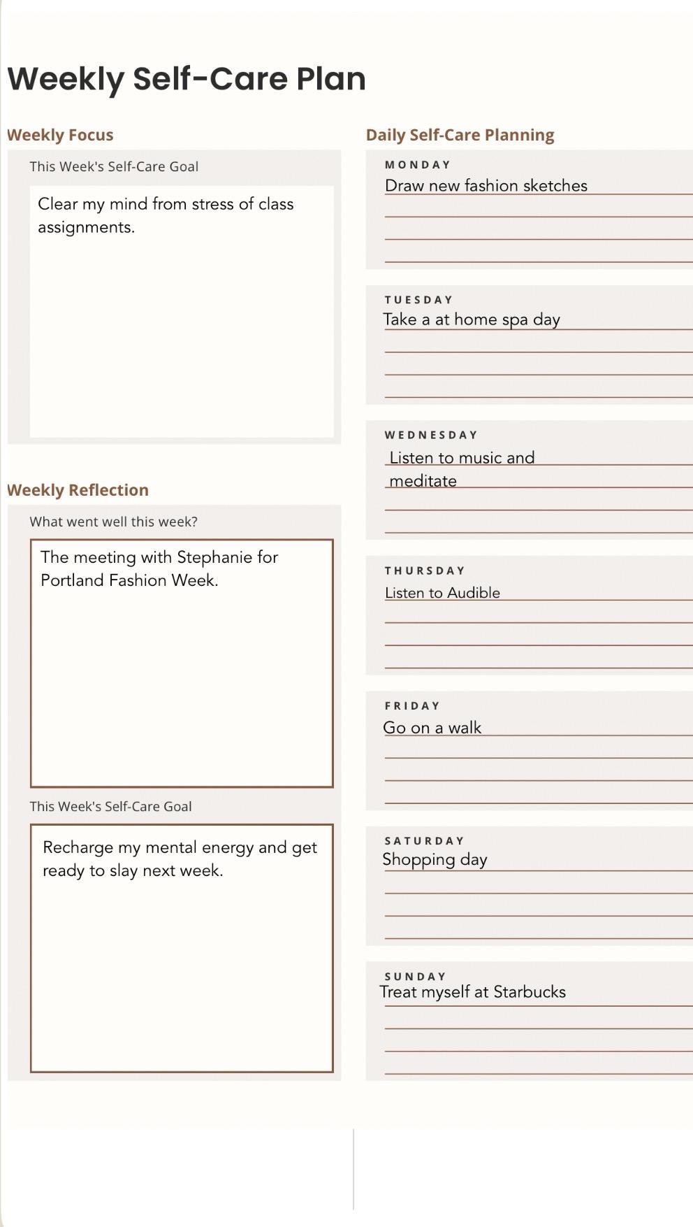 My Self Care Journal (so far) - image 2 - student project