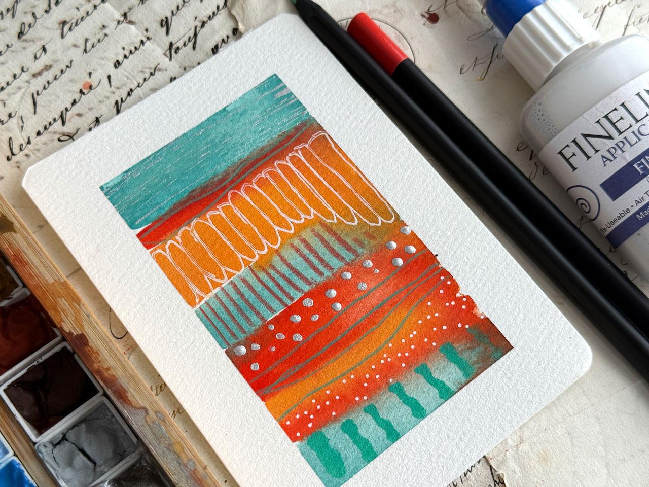 Mini Abstract Stripe Paintings: Play with Color, Marks & Metallic Details - image 4 - student project