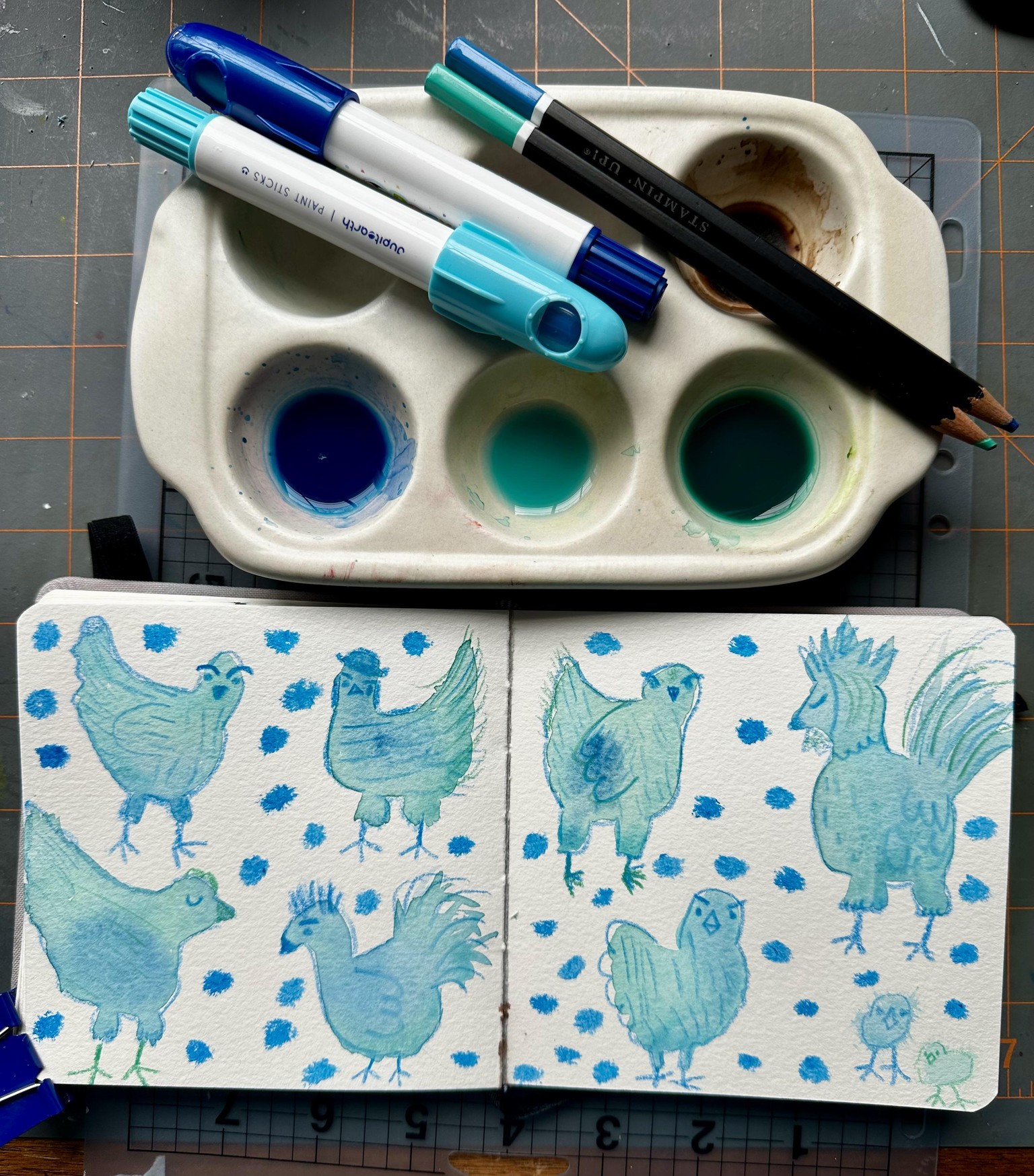 Blue and teal funky chickens - image 1 - student project
