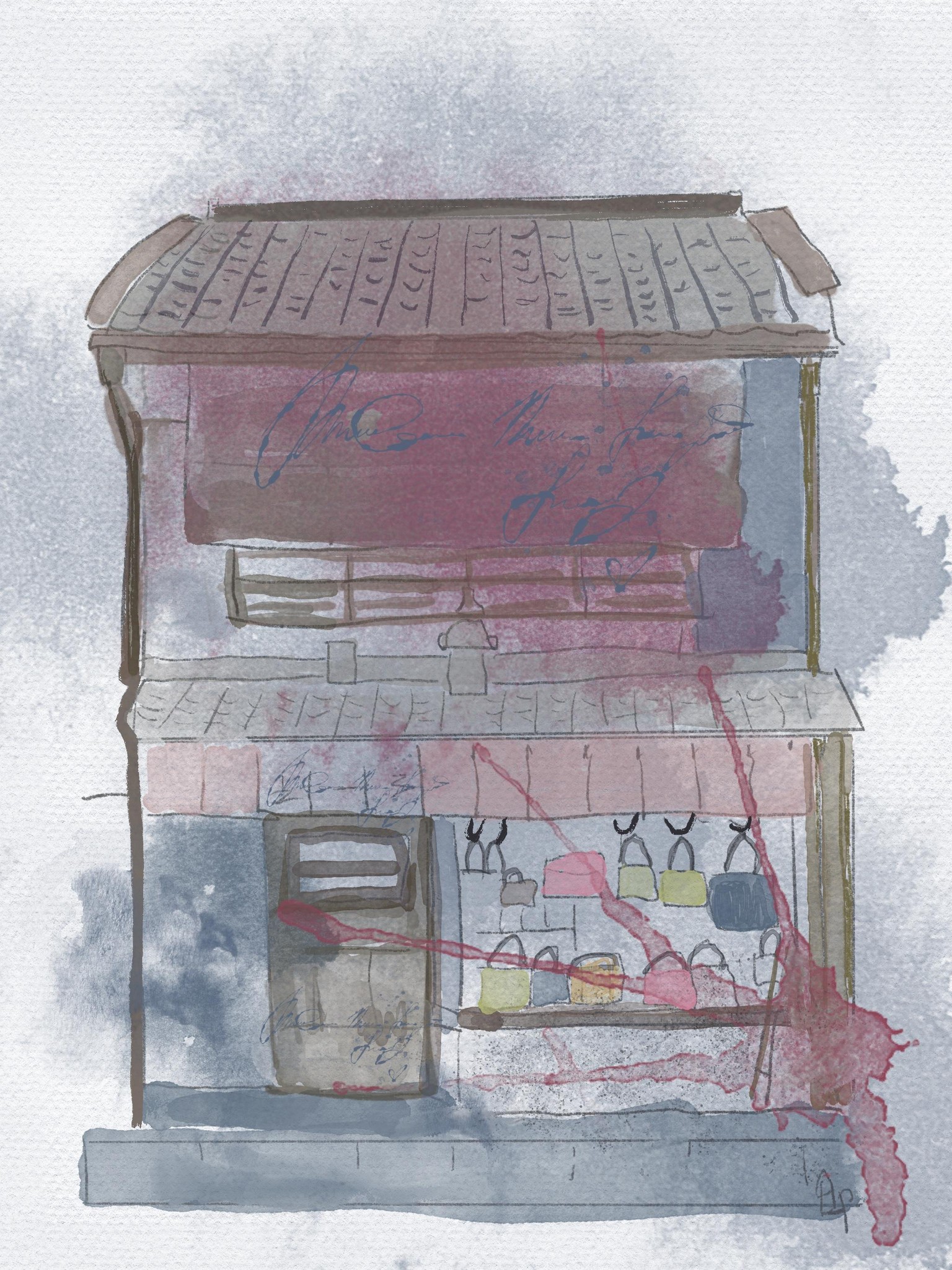 Japanese Storefront in watercolour style in procreate - image 1 - student project