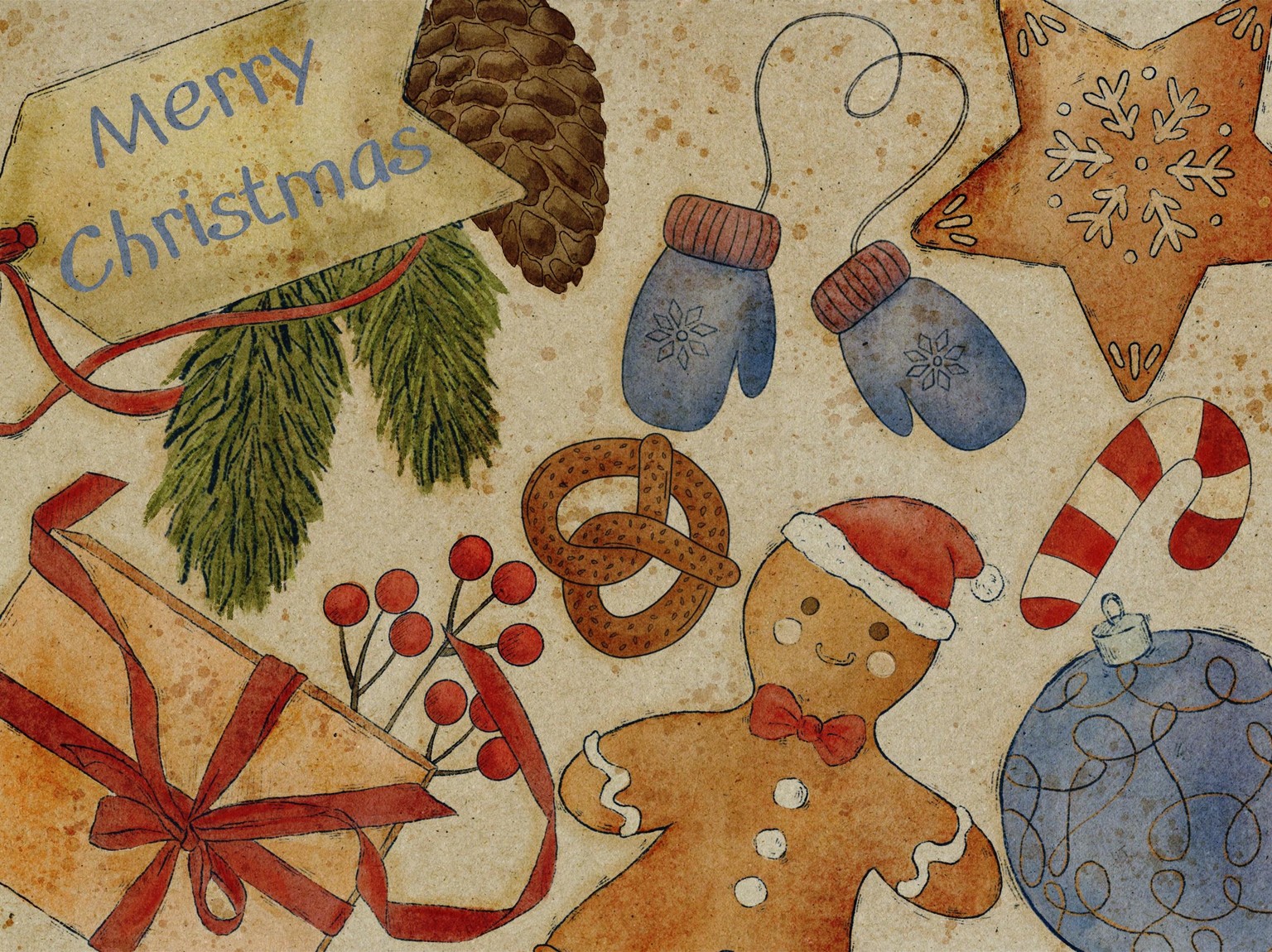 Watercolor vintage Christmas card - image 1 - student project