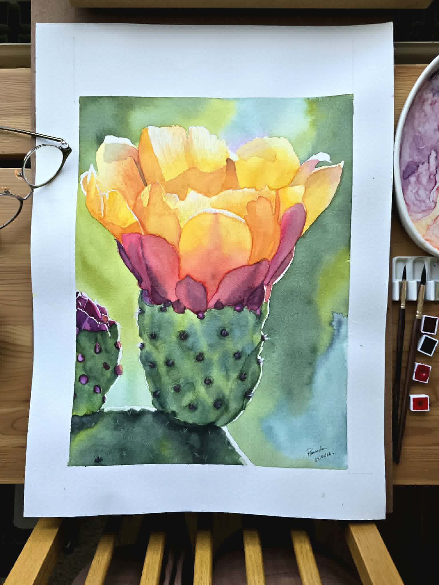 Opuntia Flower in Watercolor - image 1 - student project