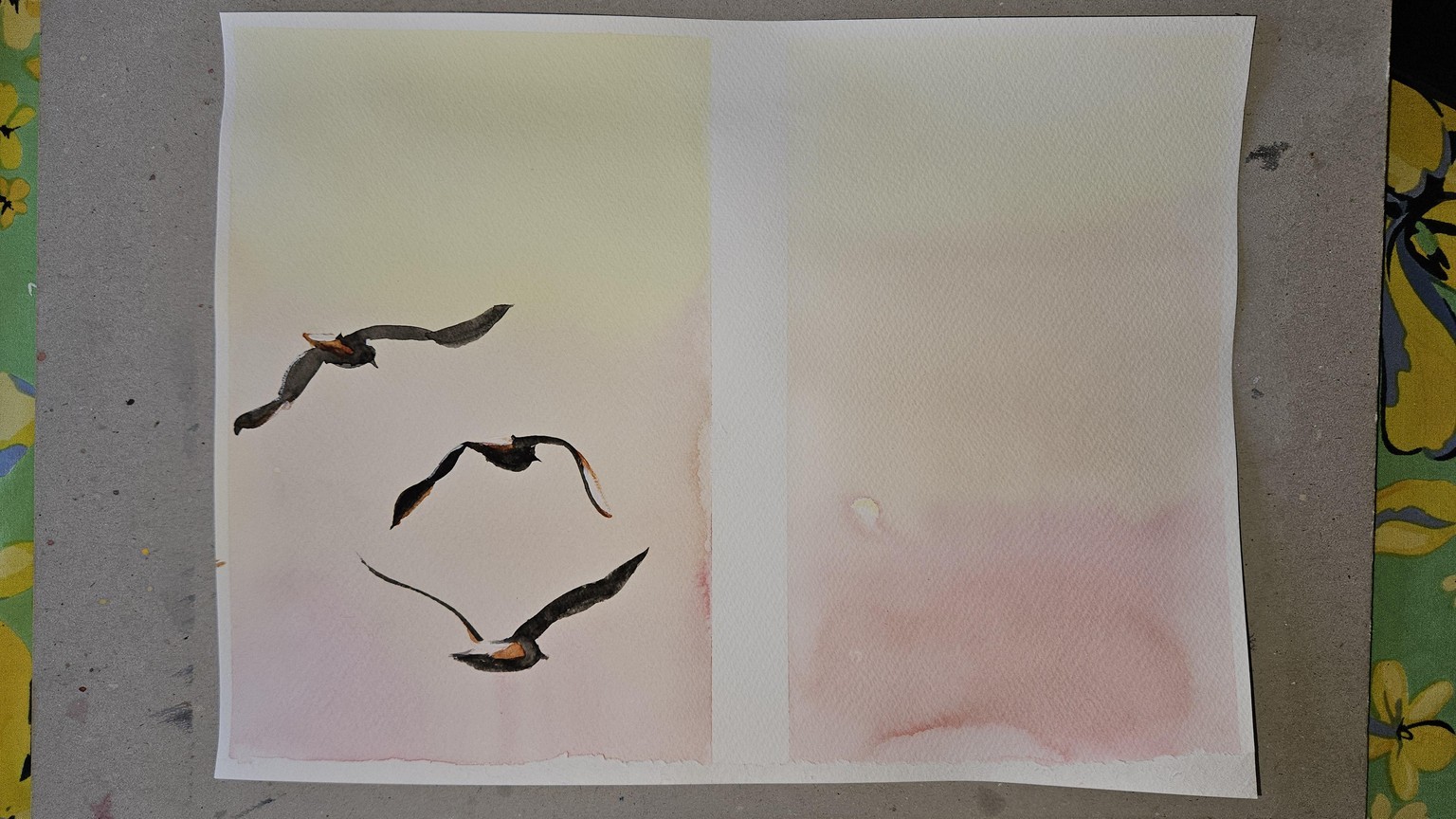 Watercolour wash with birds - image 1 - student project