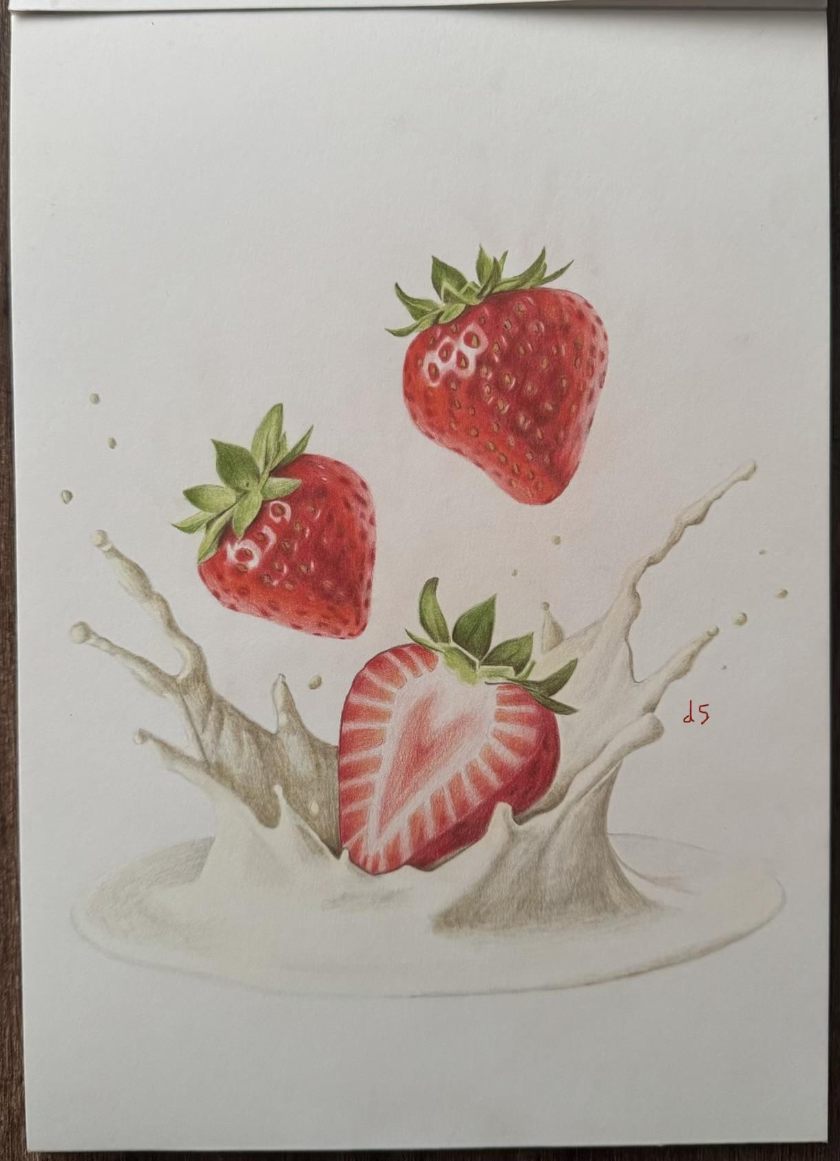 Strawberries and cream polychromos - image 1 - student project