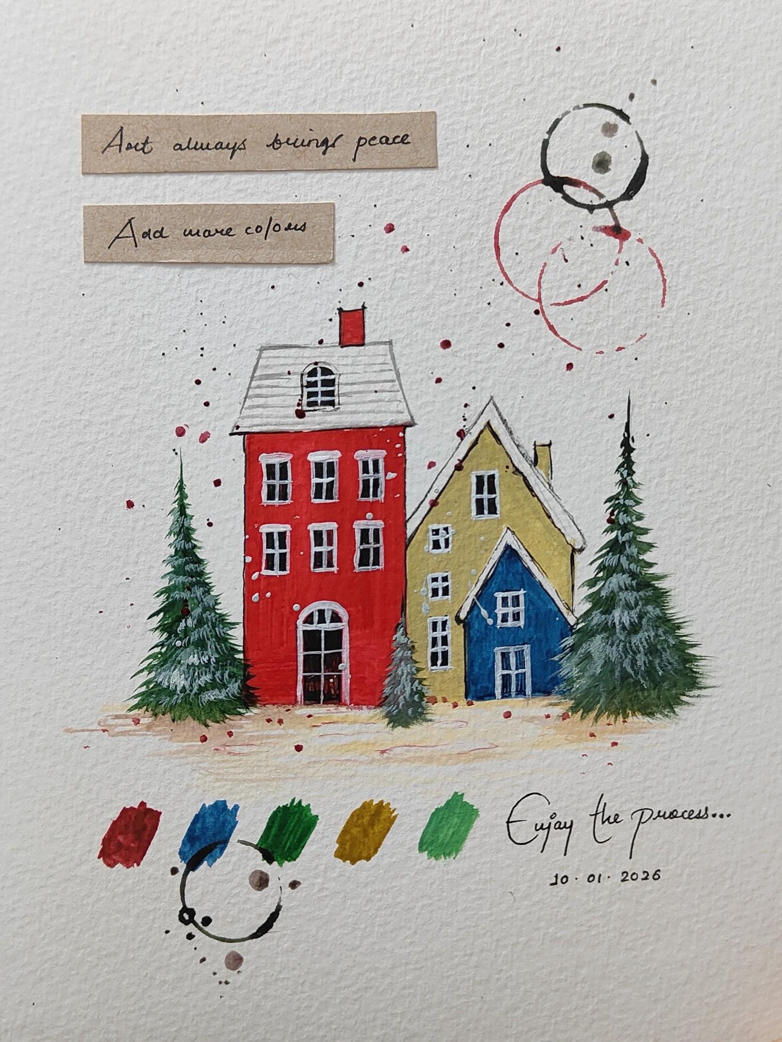 Winter House Painting With Vibrant Colors Using Gouache - image 1 - student project
