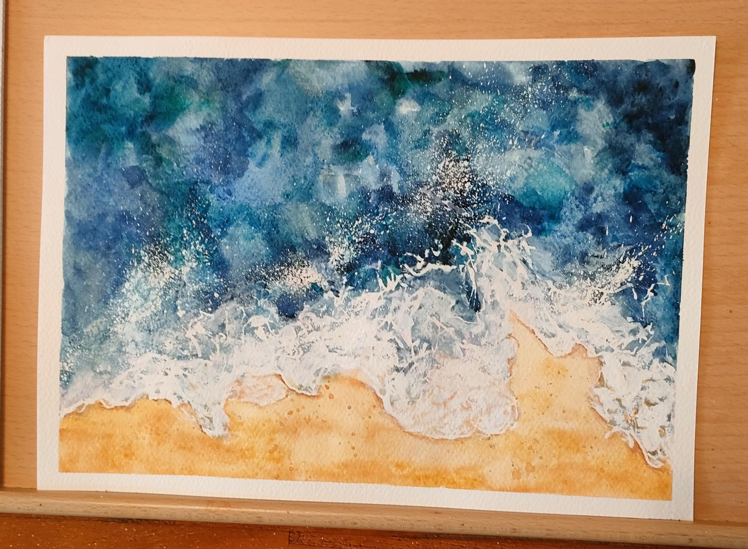 Ocean waves on beach - watercolor - image 1 - student project