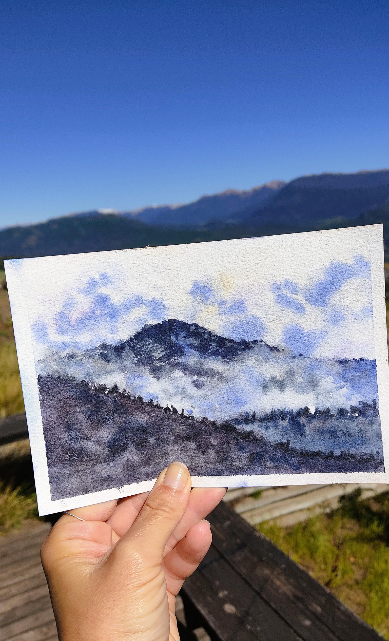 Moody landscape in watercolor | Misty Mountains - image 1 - student project