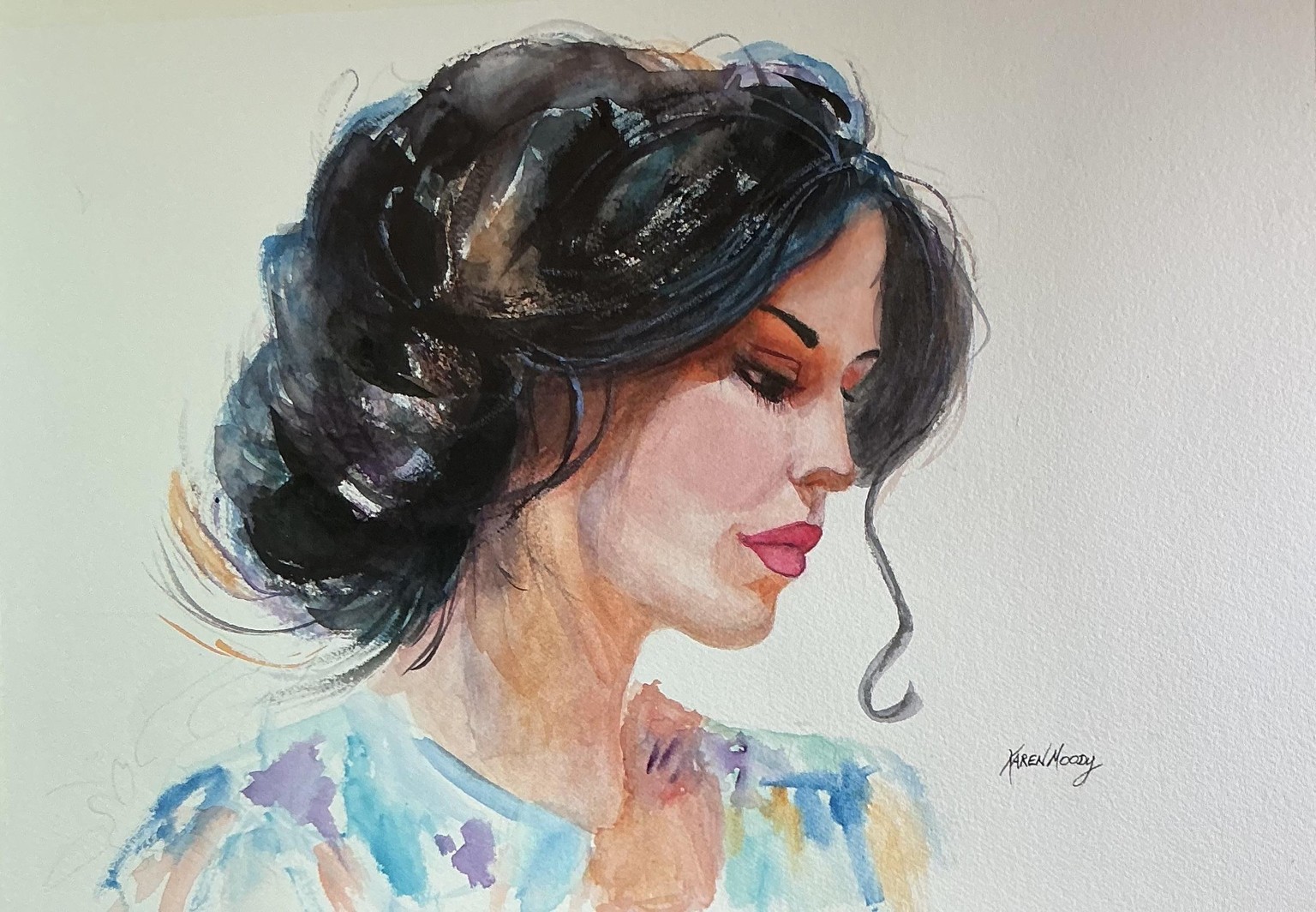 Expressive watercolor portrait - image 1 - student project