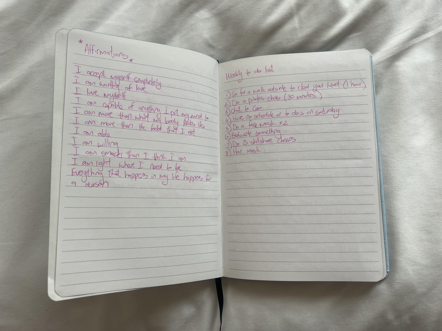 My self care journal that has yet to be decorated and my entries for the day - image 3 - student project