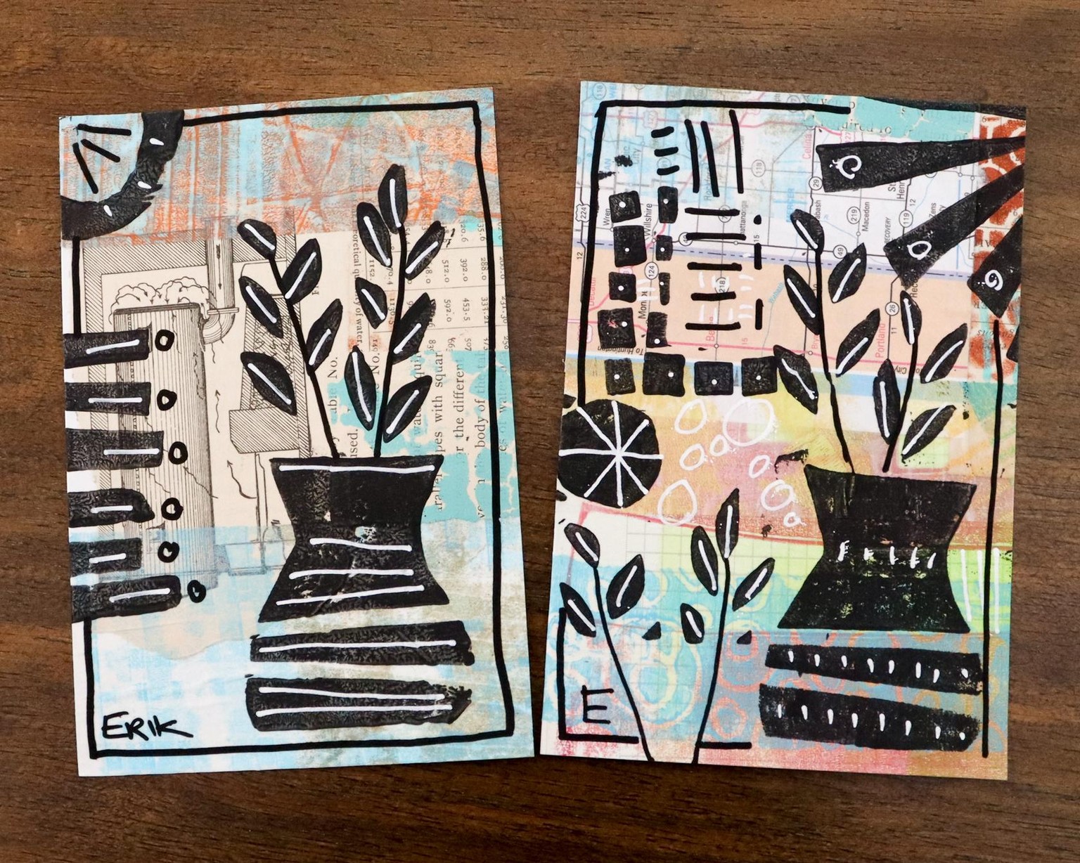 Postcard fun using collage and handmade stamps - image 3 - student project