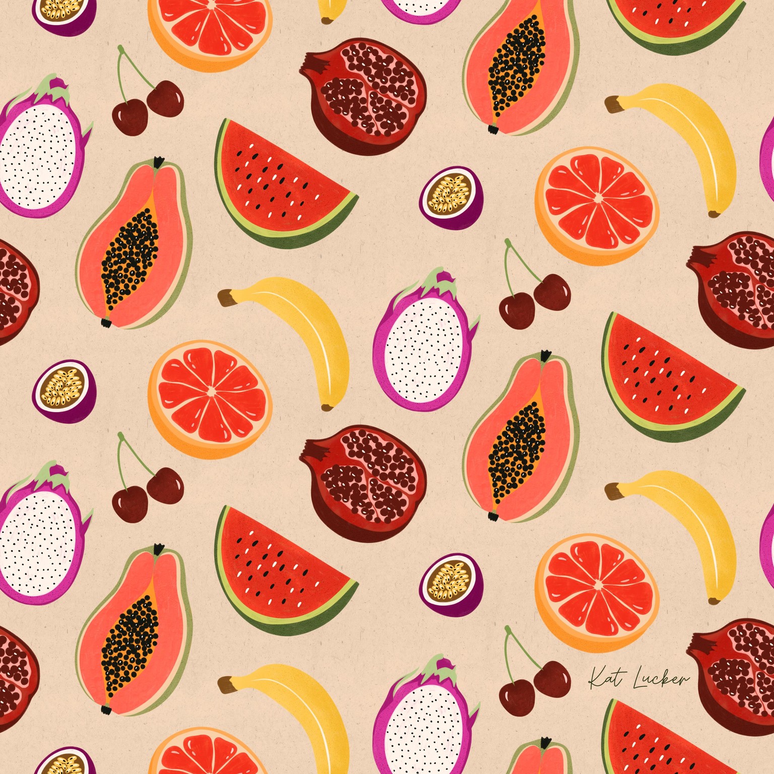 Tropical Fruits - Half Drop Repeat Pattern - image 1 - student project