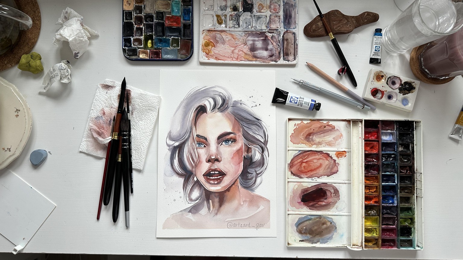 Watercolor Portrait of a Blonde Woman - image 1 - student project