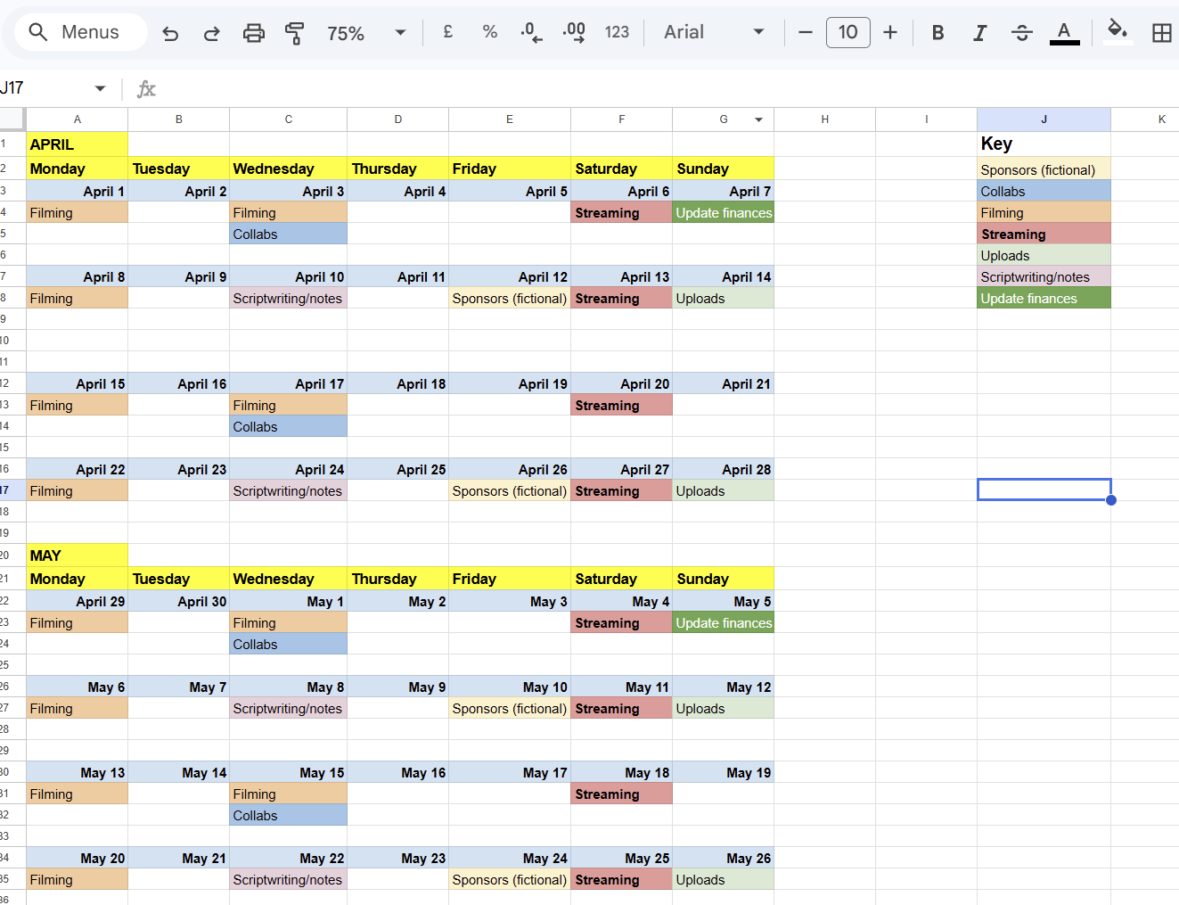 Infinite Sprints - Content Calendar (Example) - image 1 - student project