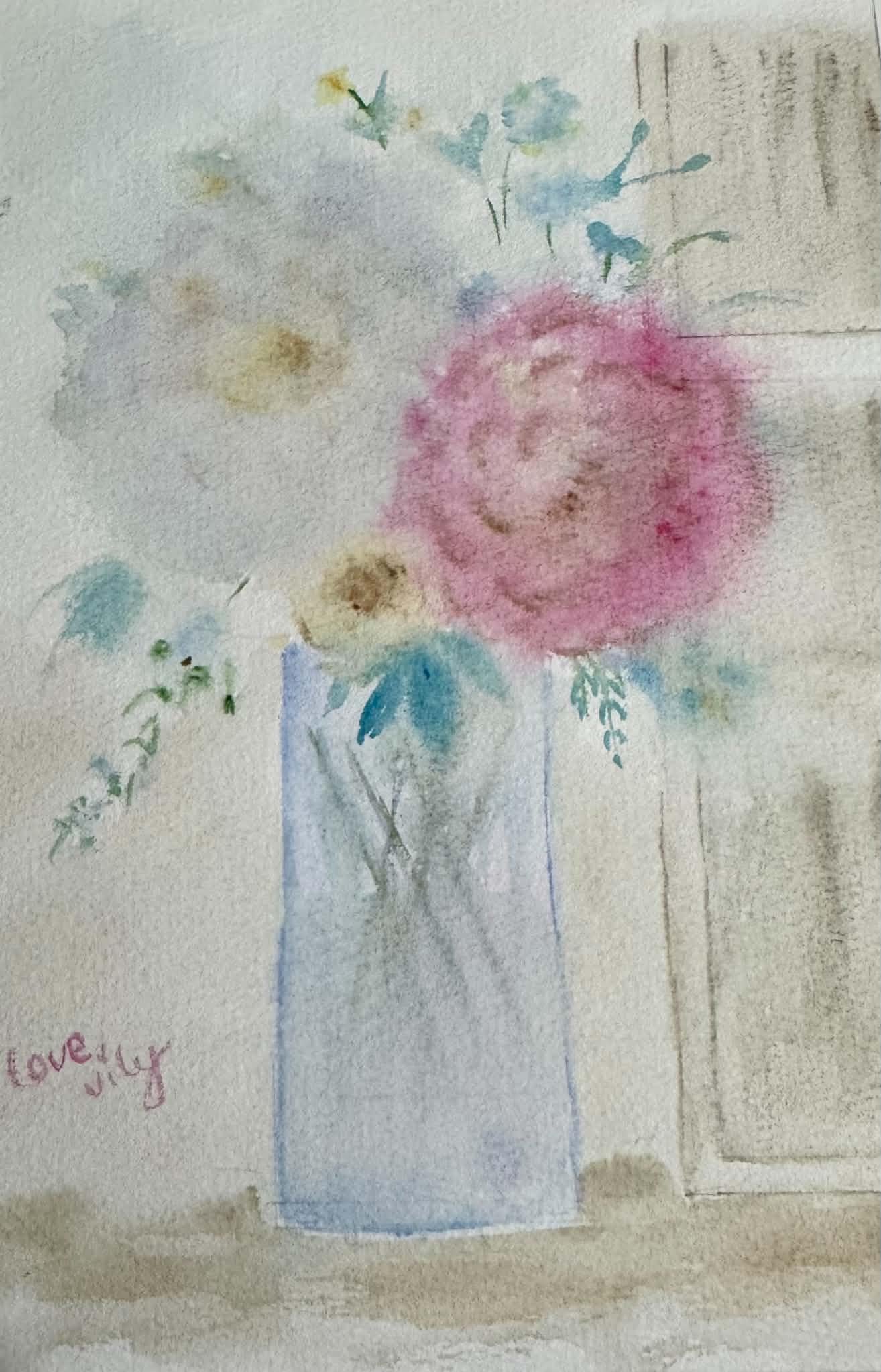 loose watercolor florals:atmospheric doorway & vase painting - image 2 - student project