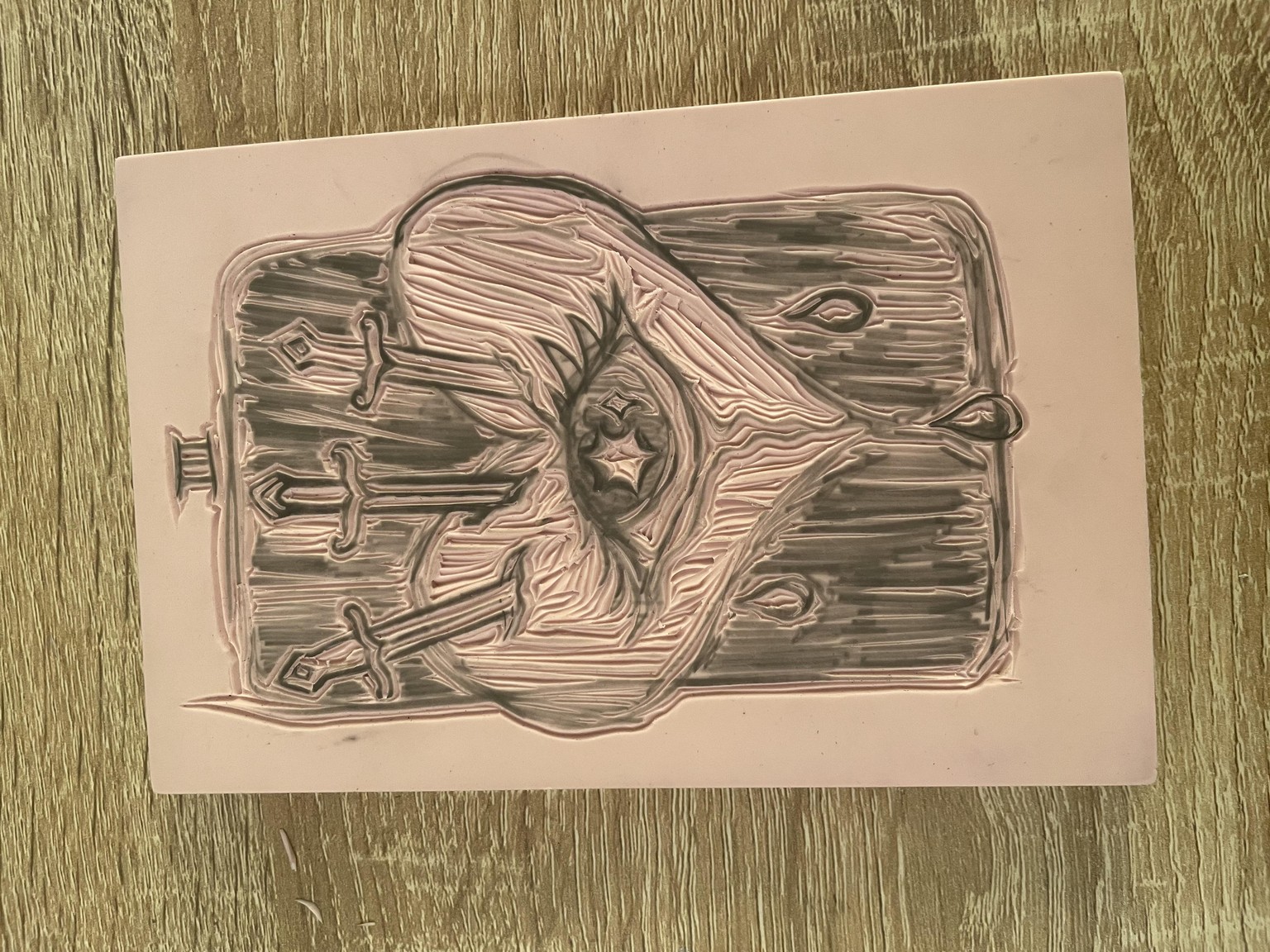Three of Swords linocut - image 2 - student project
