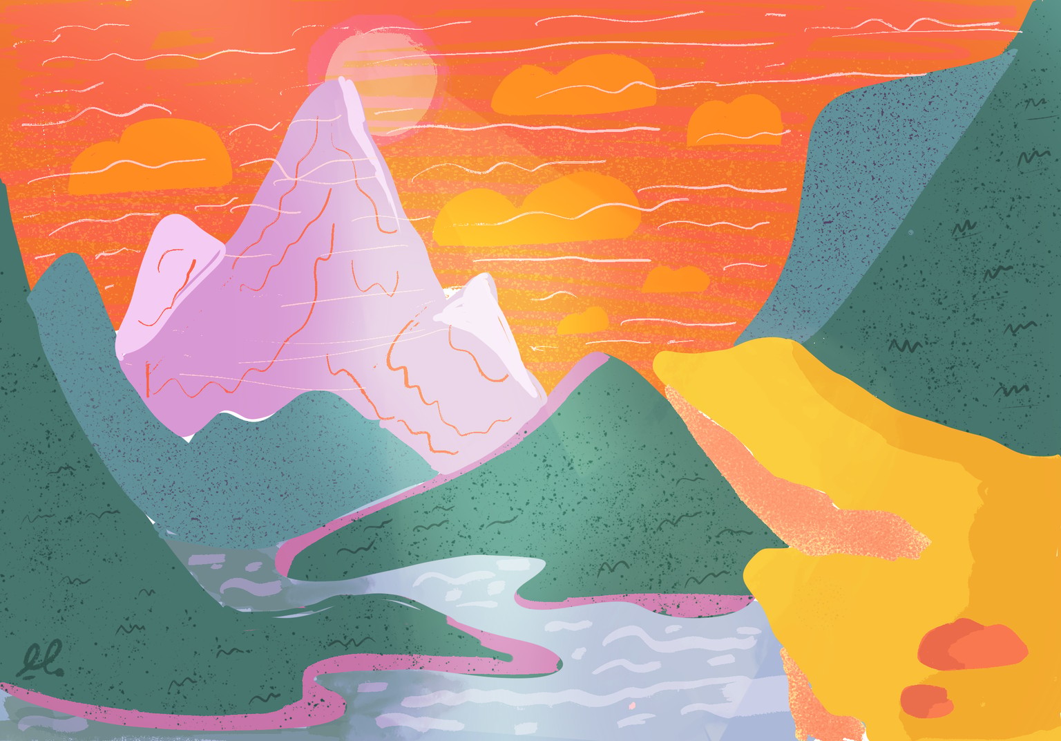 Stylised landscape in procreate - image 1 - student project