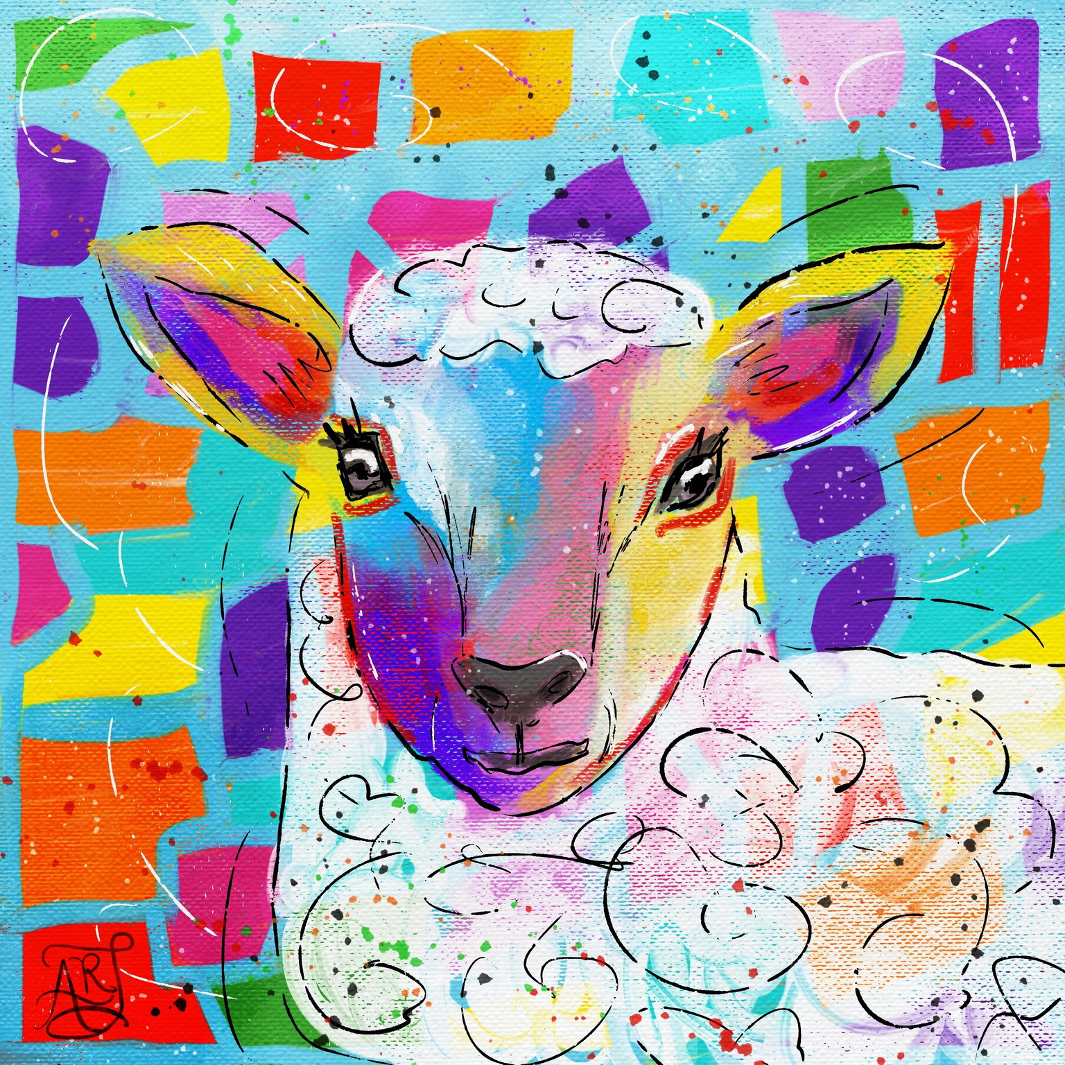 Lamb and flowers : Acrylic Procreate - image 1 - student project