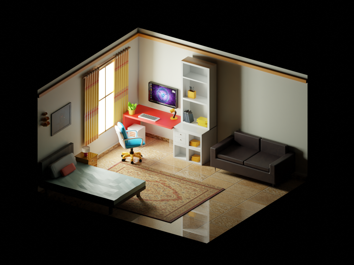 3D ROOM DAY / NIGHT & LOW POLY BEACH - image 1 - student project