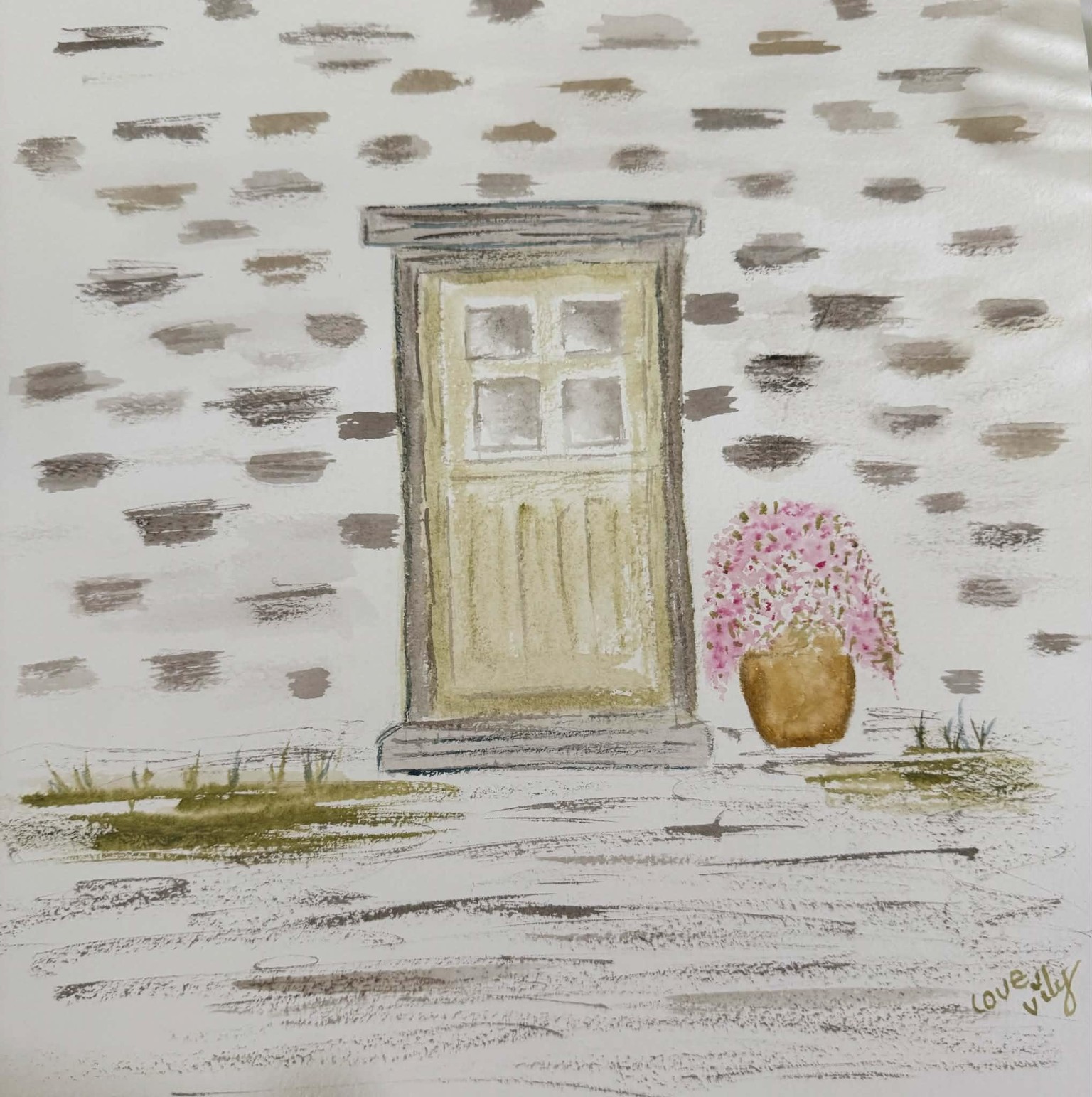 loose watercolor door, texture, shape & soft florals - image 1 - student project