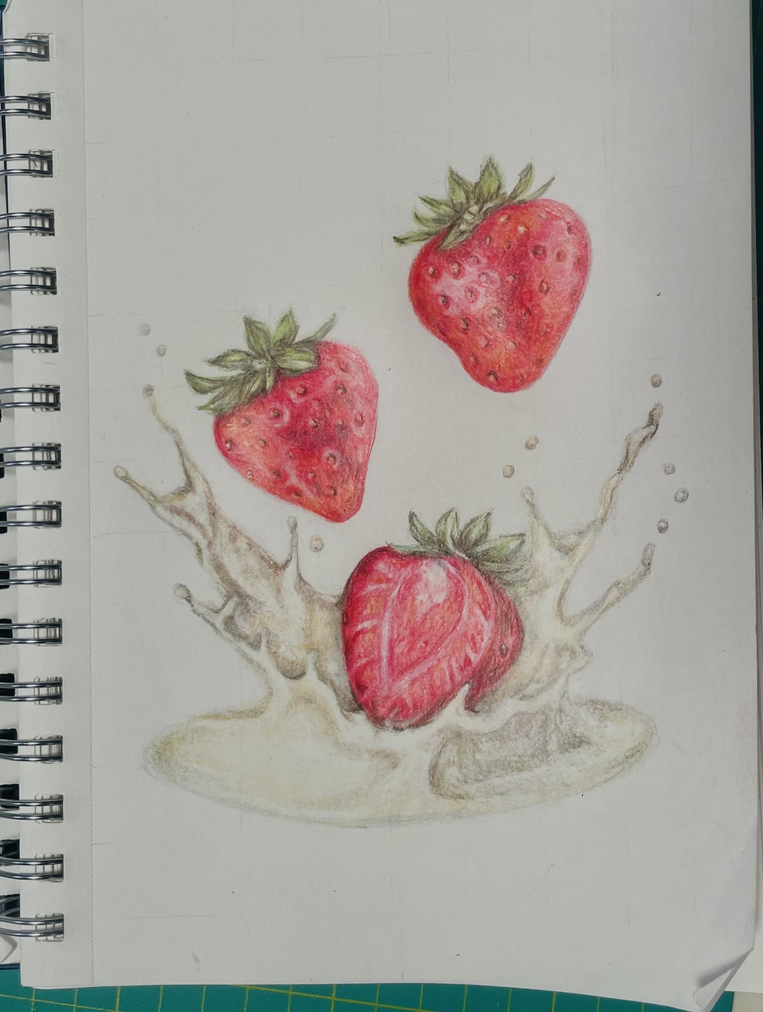 Strawberries and cream in colored pencils - image 1 - student project